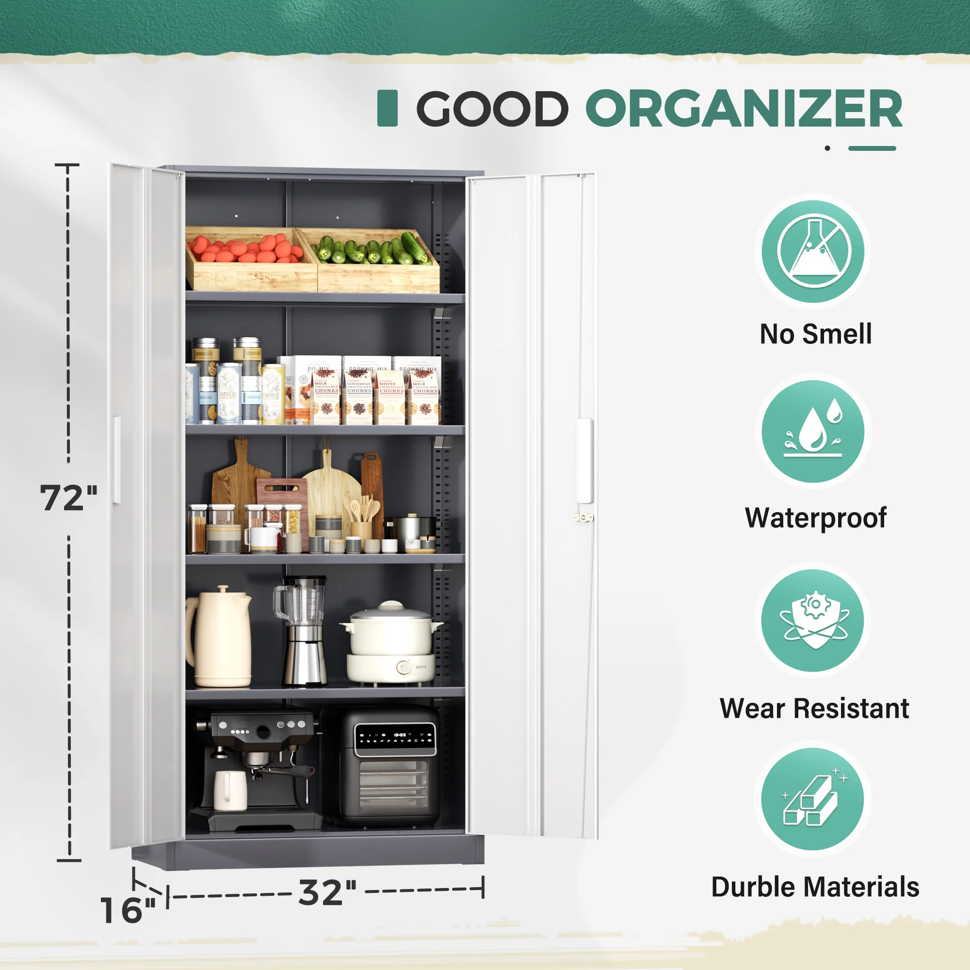SOLAURA Metal Storage Cabinet with Wheels, 73" Garage Rolling Cabinet with Locking Door and 4 Shelves, Tool Cabinet on Caster for Home, Office, Black - Image 102