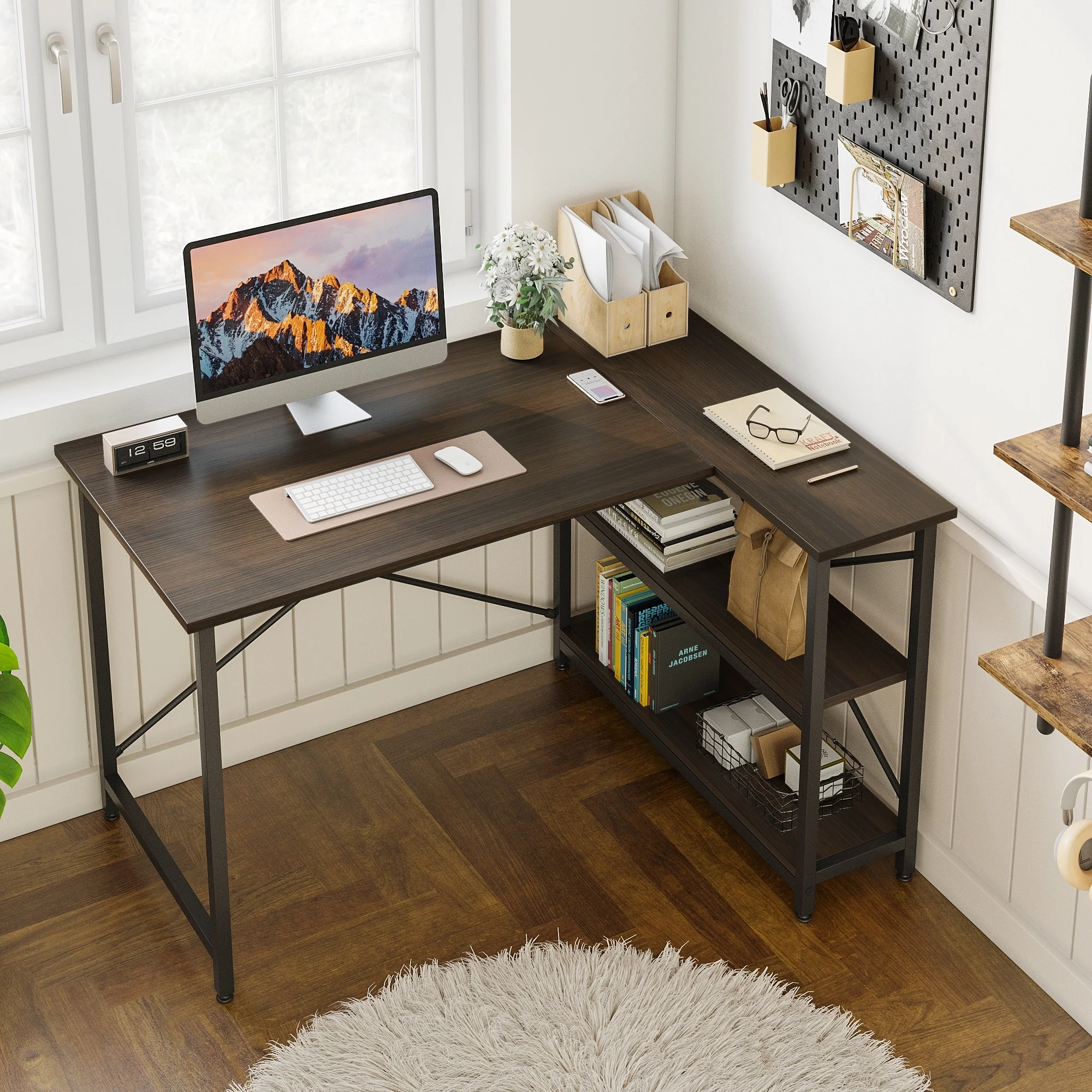 Small L Shaped Computer Desk with Storage Shelves, Compact Corner Workstation for Home Office and Study - Image 80