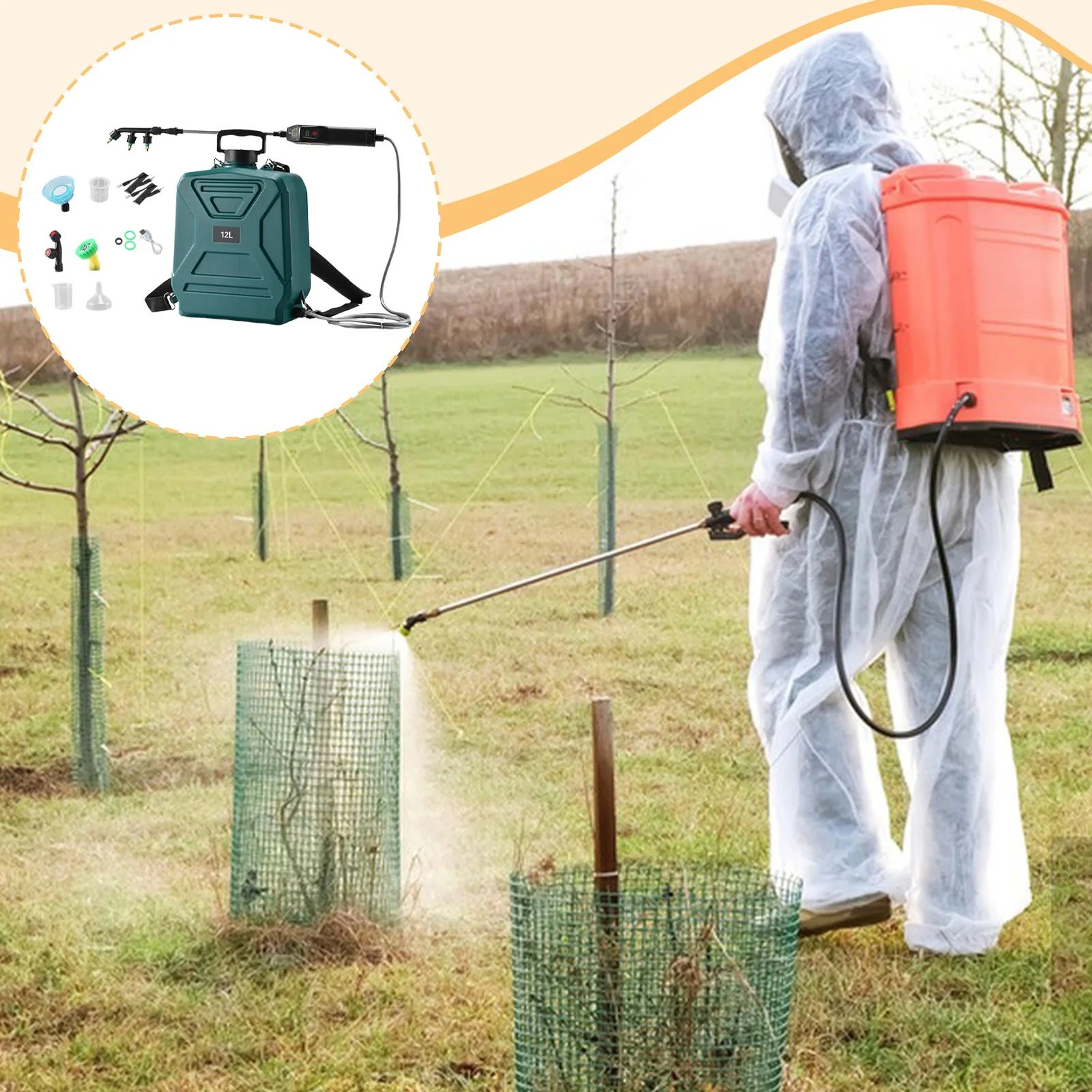 koolsoo Garden Electric Sprayer 2 Spray Speed 12L Practical Comfortable Handle, Retractable Water Sprayer for Gardening Cleaning Green - Image 7