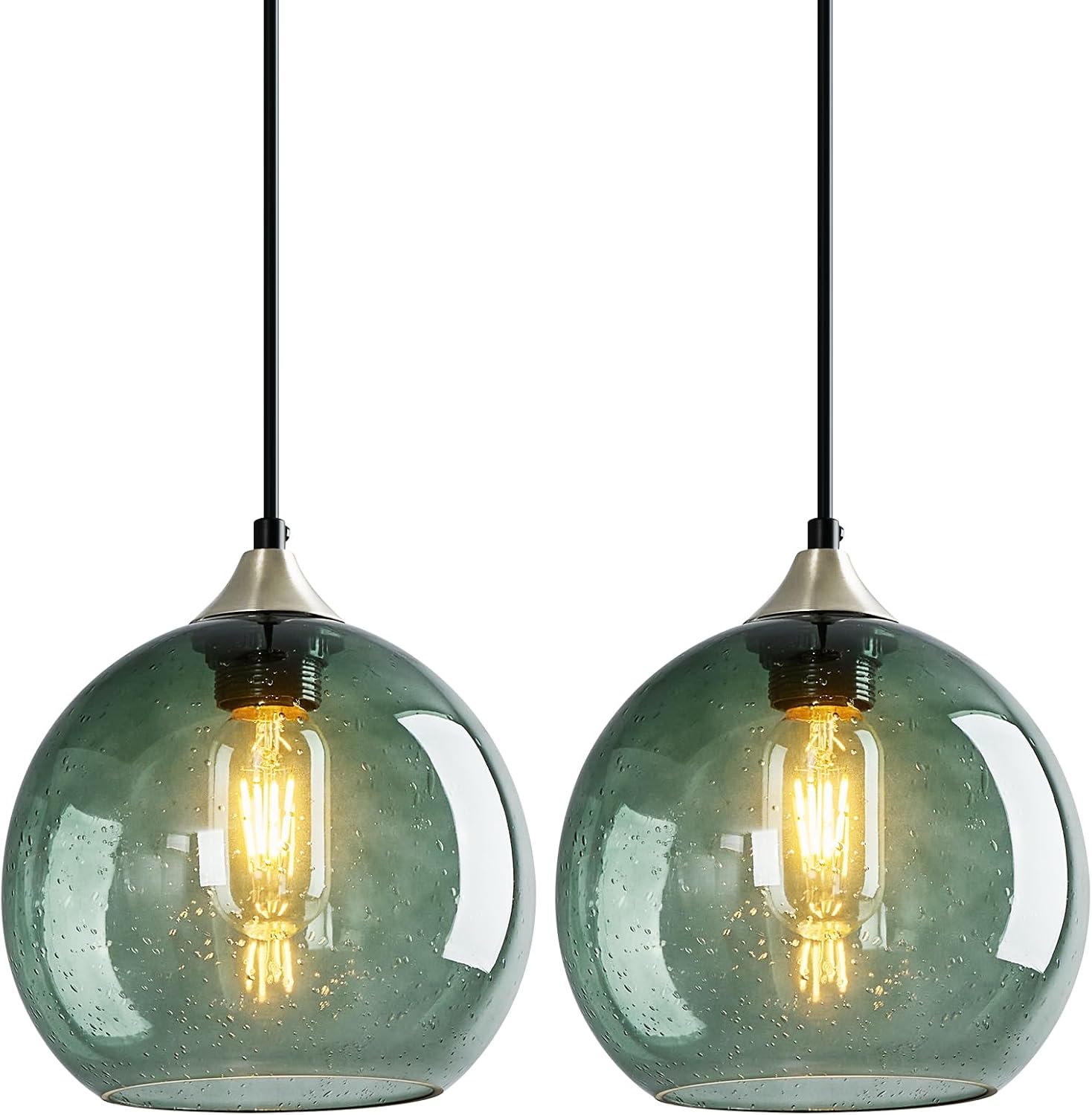 Amber Pendant Lights Kitchen Island 3 Pack, 5.9 in Seeded Glass Globe - Image 73