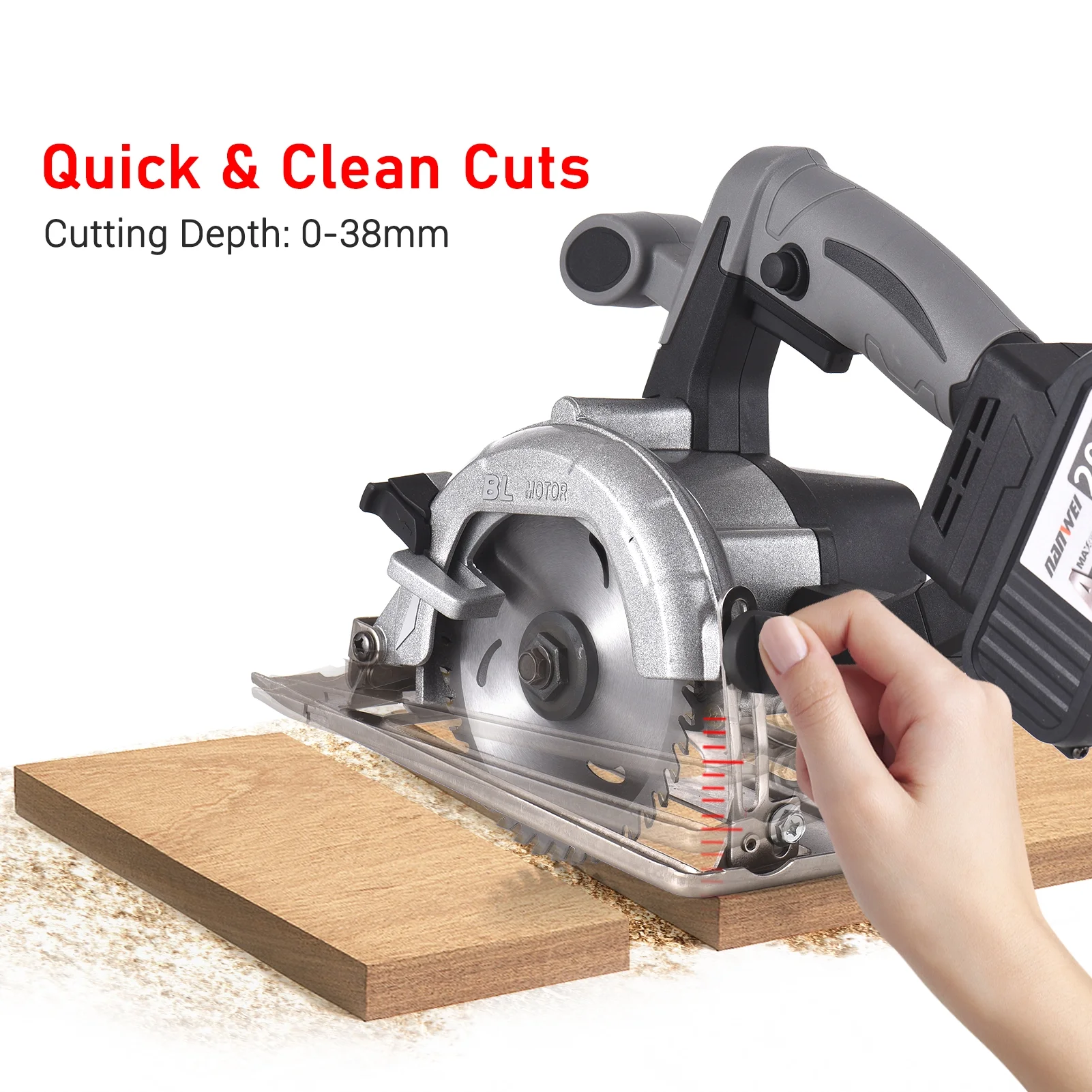 NANWEI Circular Saw Electric Saw 21V 7800RPM Cordless Brushless Tile Saw 45 Degree Adjustable Bevel Cutting with 110mm Blade - Image 2
