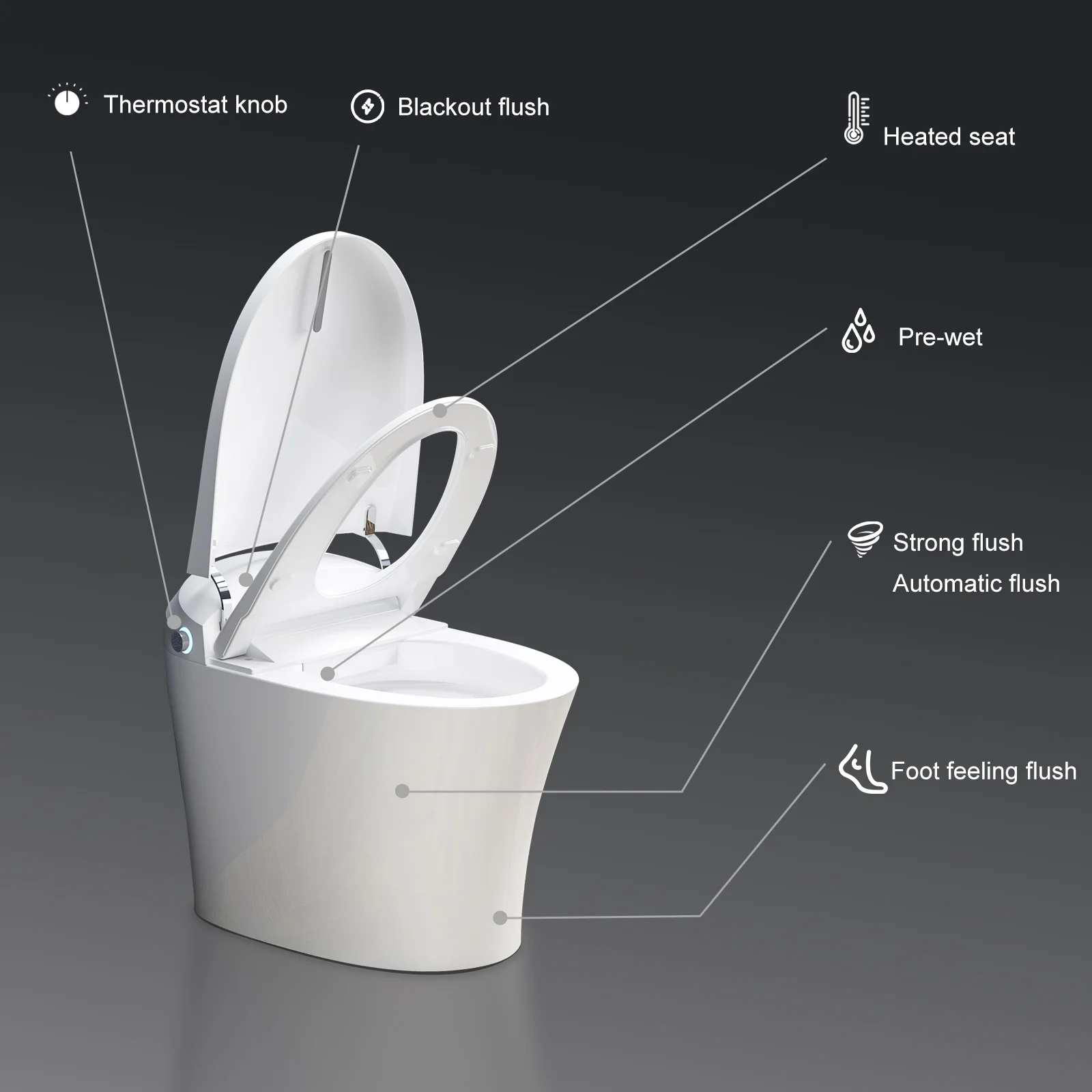 HOROW Tankless Toilet, Modern Smart Toilet without bidet, Self Cleaning One Piece Toilet with Warm Elongated Seat,Heated Toilet HR-T10SD - Image 7