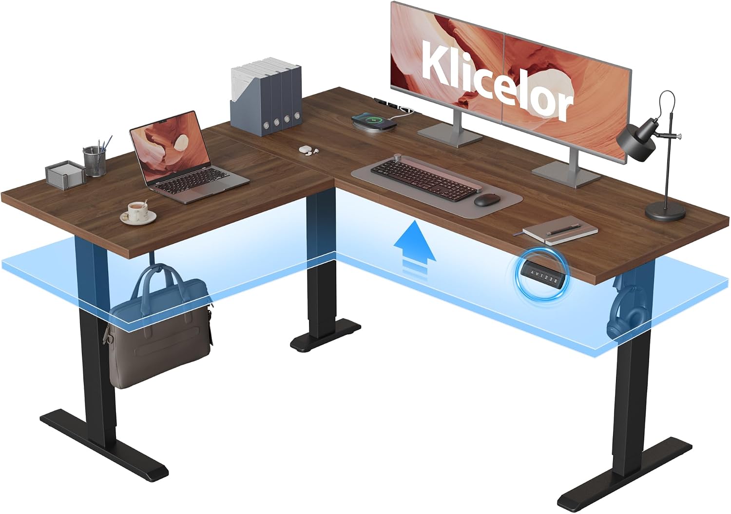 L Shaped Standing Desk 63 x 48 Inch, Electric Height Adjustable Corner Desk for Home Office Workstation, Ergonomic Sit to Stand Computer Table with Memory Controller, Rustic Brown - Image 3