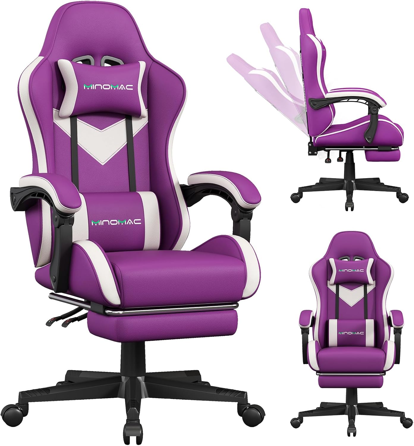 Gaming Chair Ergonomic Gamer Computer Office Chair, with Footrest, Lumbar Support, Headrest, Adjustable Height, Swivel Rolling - Image 4