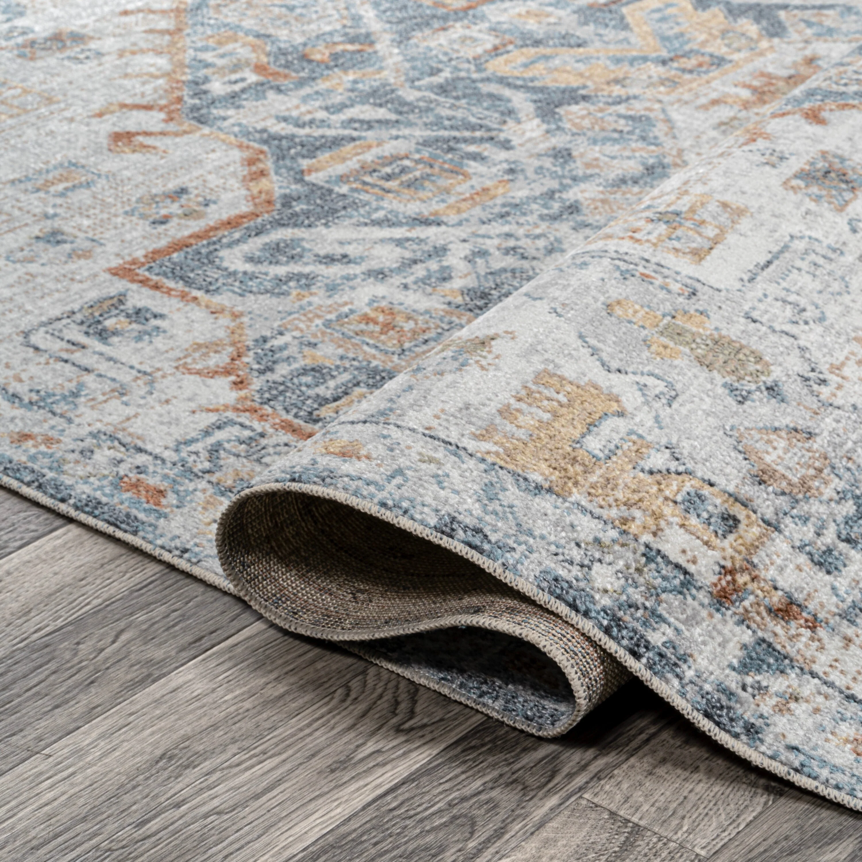 Bohemian Medallion Low-Pile Machine-Washable Area Rug, Cream and Terra - Image 19