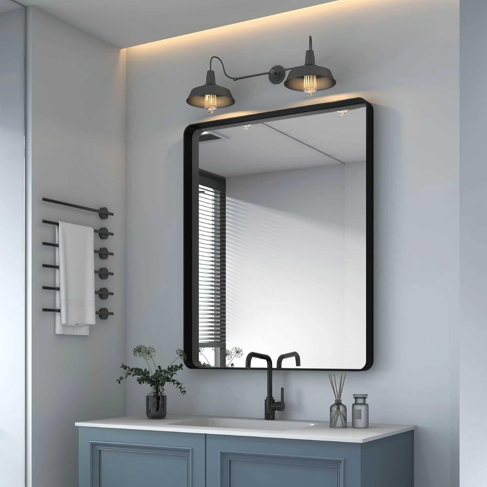 Aluminum Alloy Rounded Corner Vanity Mirror, Modern Wall Mounted Mirror for Bathroom, Bedroom and Home Decor
