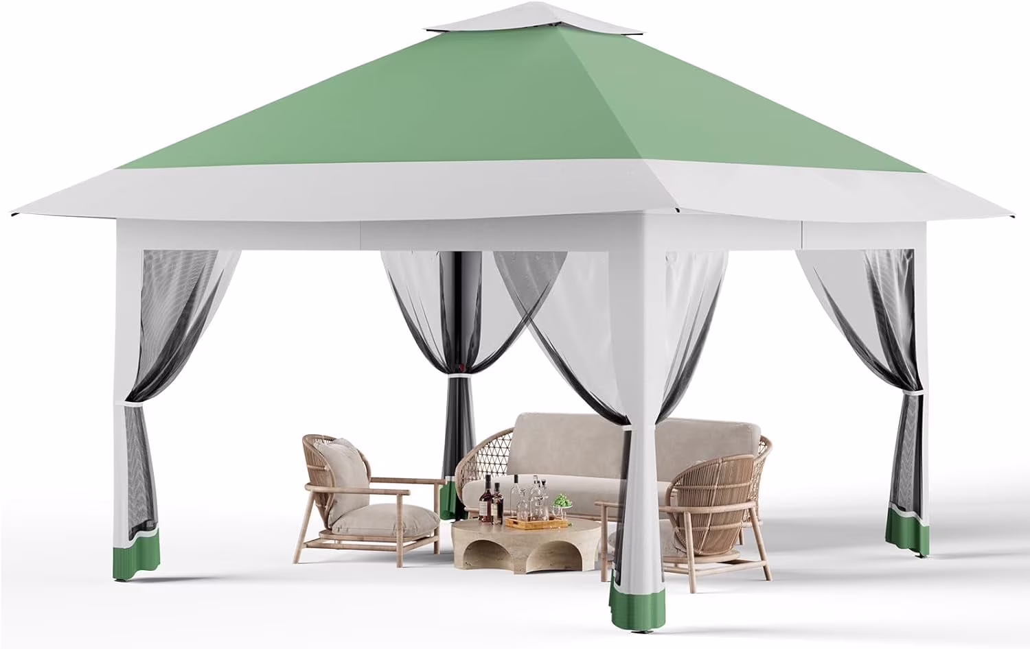 Instant Pop Up Patio Gazebo 13x13FT Canopy Tent with Full Netting for Family Parties and Outdoor Activities(Olive)