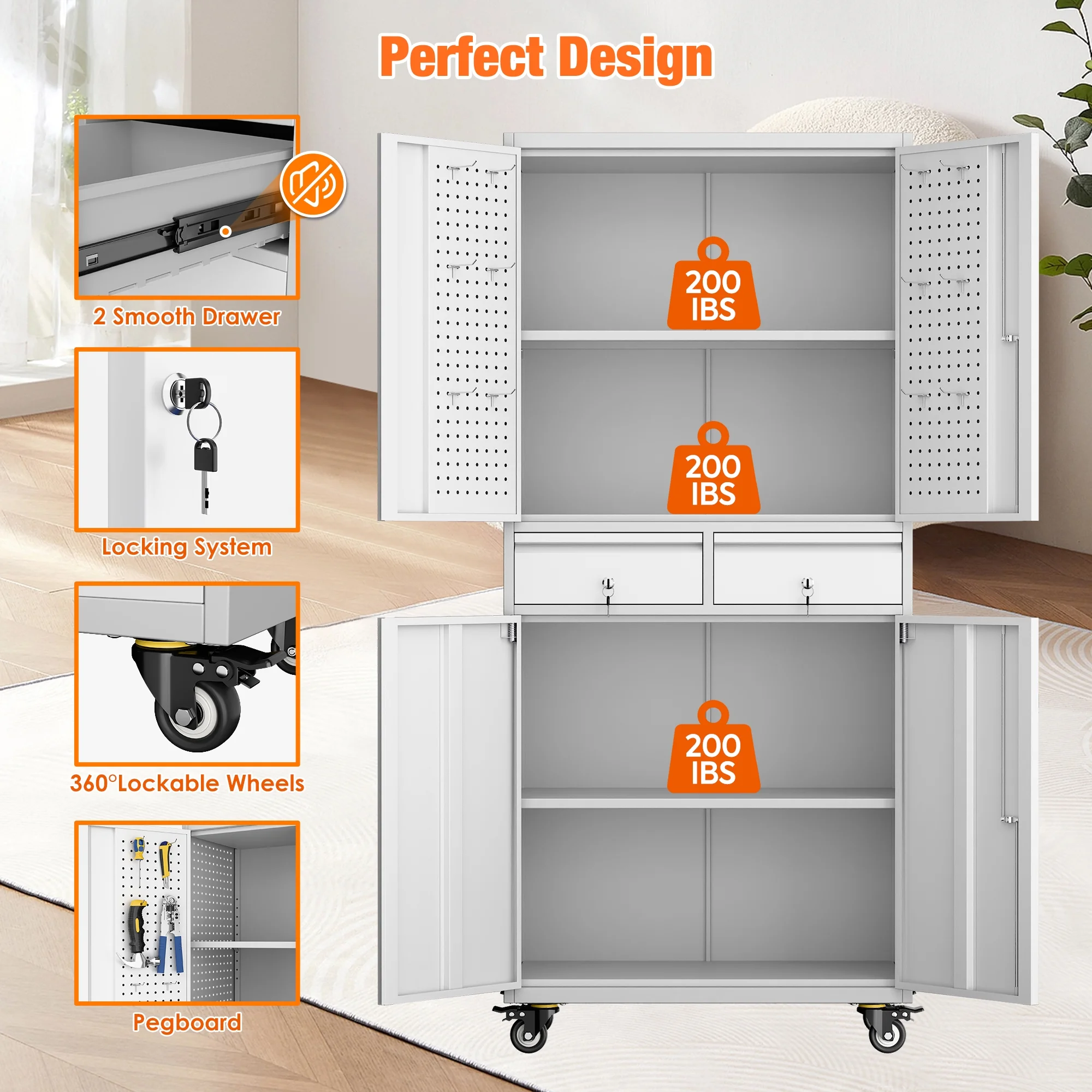 SUPEER 71" Metal Storage Cabinets with Wheels and Pegboards, Industrial Cabinet with 2 Drawers and 2 Adjustable Shelves,, Assembly Required - Image 35