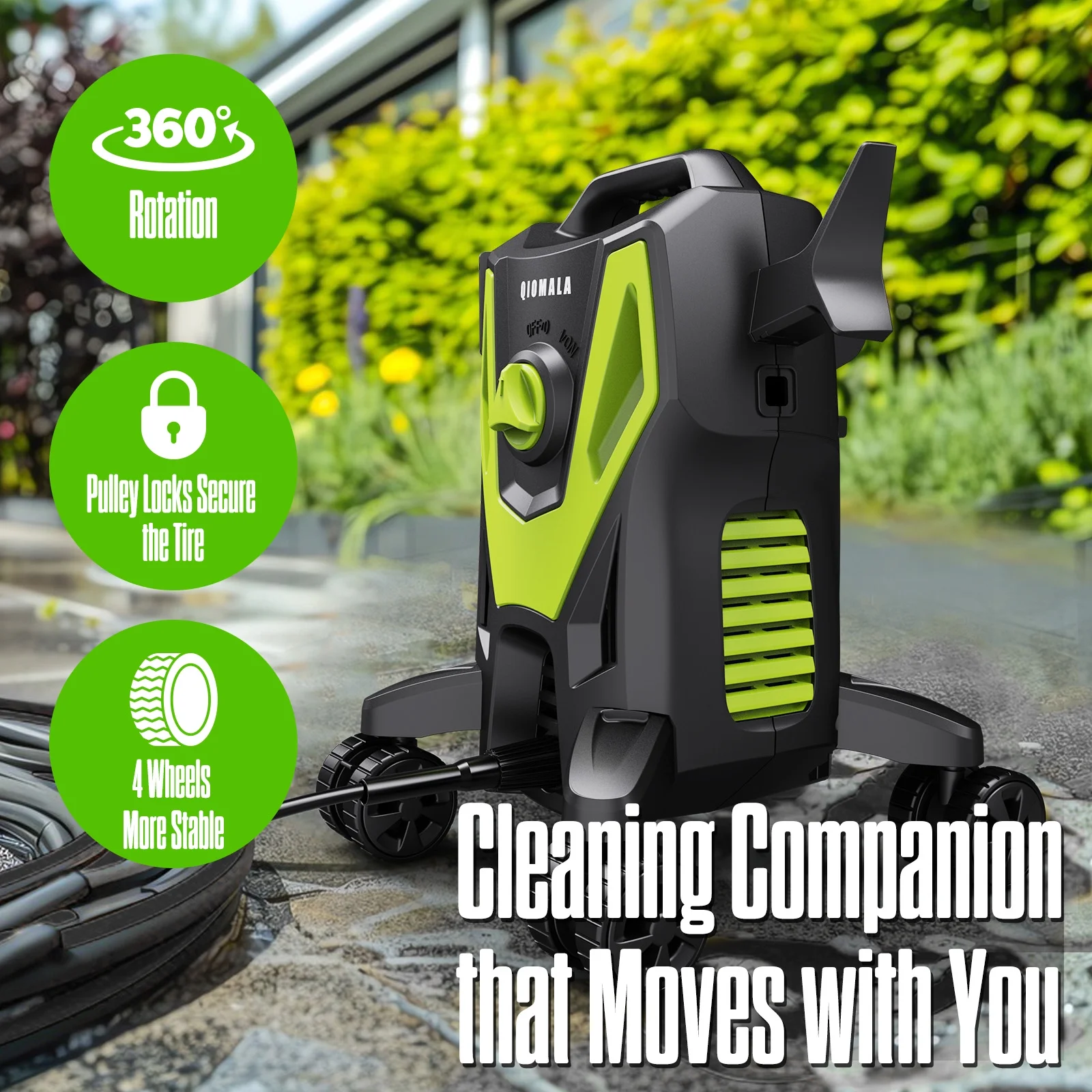 Electric Pressure Washer, 4800 PSI 3.0GPM High Pressure Cleaning Machine with 35 FT Power Cord, 20 FT Hose, Foam Cannon, 4 Nozzles,Easy Store for Car/Garage/Patio, Green - Image 4