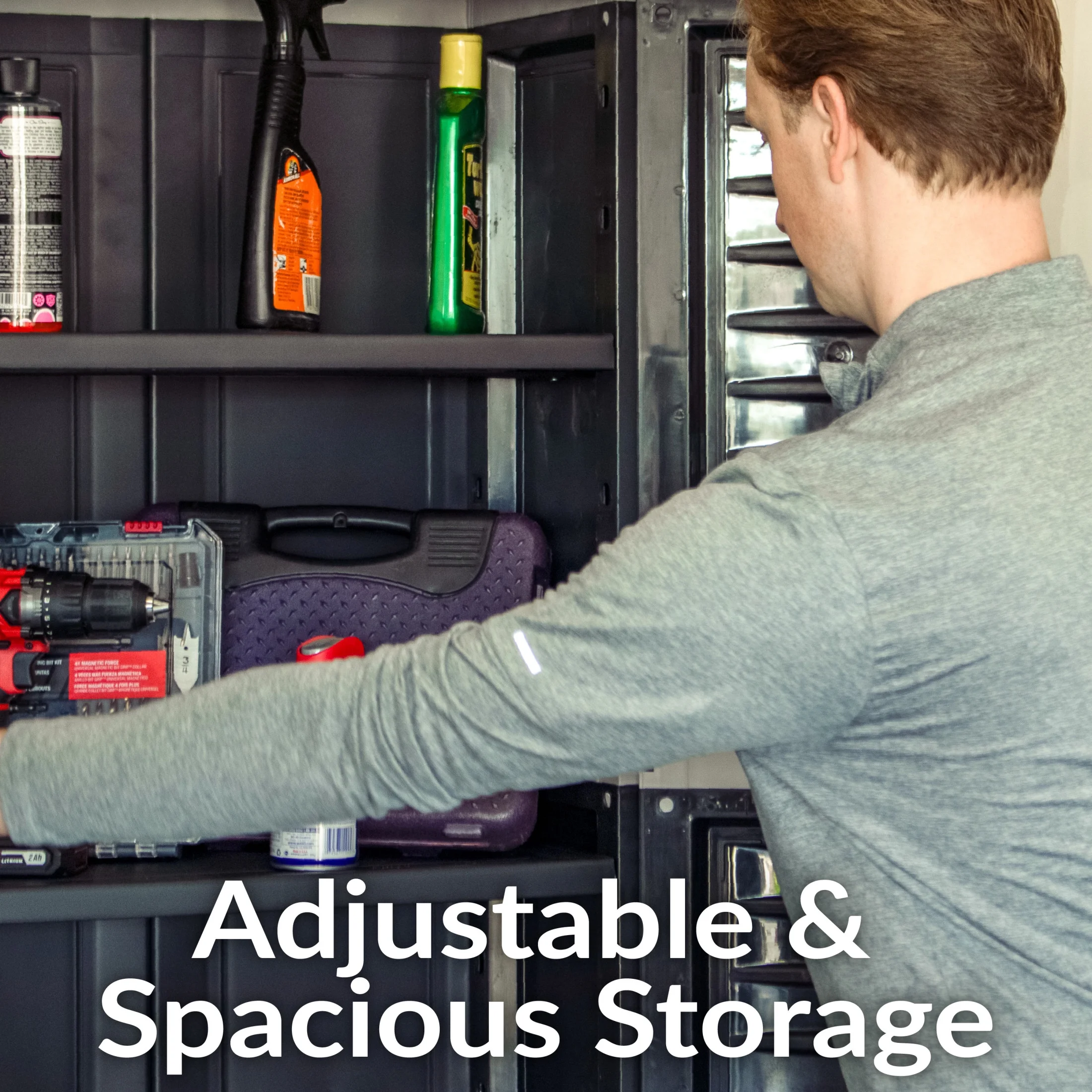 Sunnydaze Lockable Adjustable 72" Plastic 4-Shelf Freestanding Garage Storage Cabinet, Charcoal with Gray Trim - Image 12