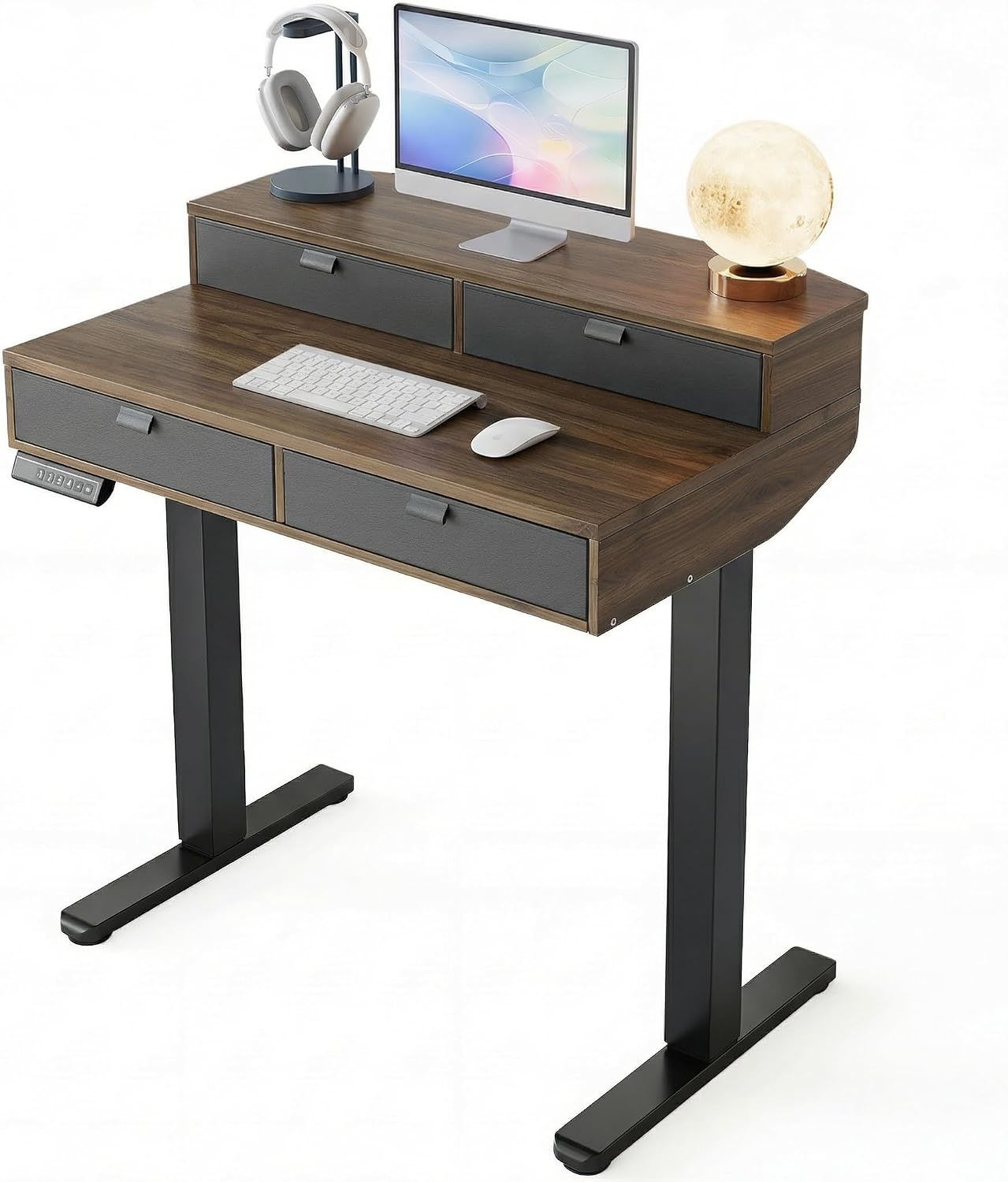 32 x 20 Inch Electric Standing Desk with 4 Drawers, Height Adjustable Sit Stand Desk, Natural