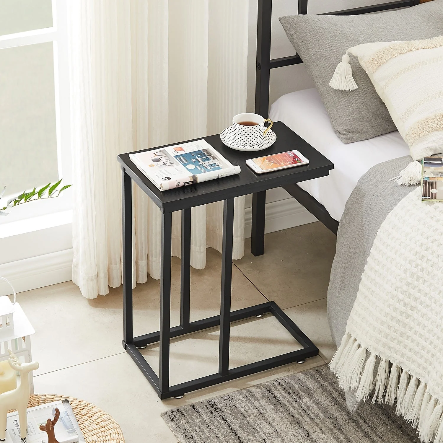 Set of 2 C-Shaped Sofa Side Tables, Small End Tables for Living Room, Bedside and TV Tray - Image 35