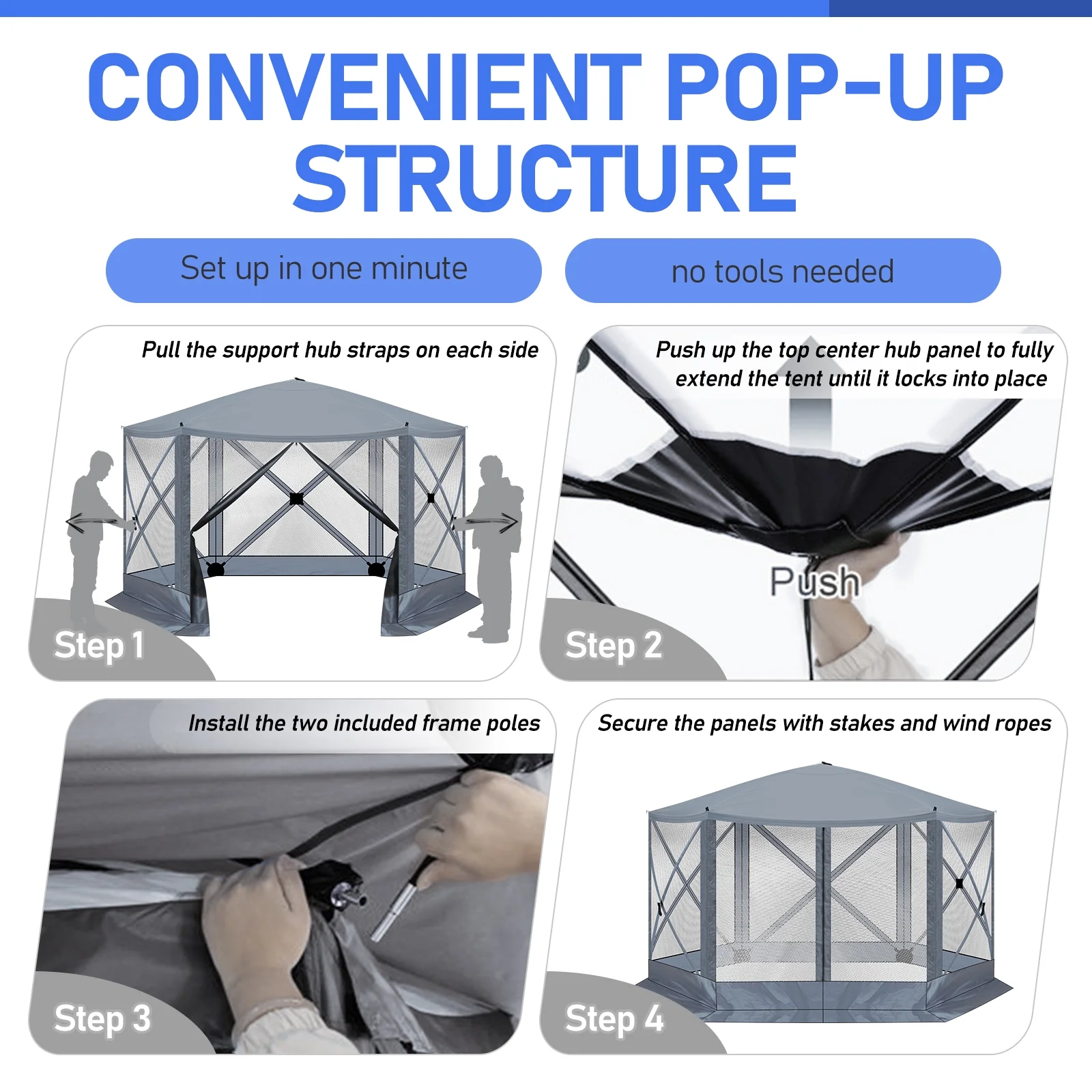 UBesGoo 12 x 12 Ez Pop Up Gazebo Canopy Tent with Mosquito Netting for Patio, Camping and Picnic Includes Carry Bag - Image 9