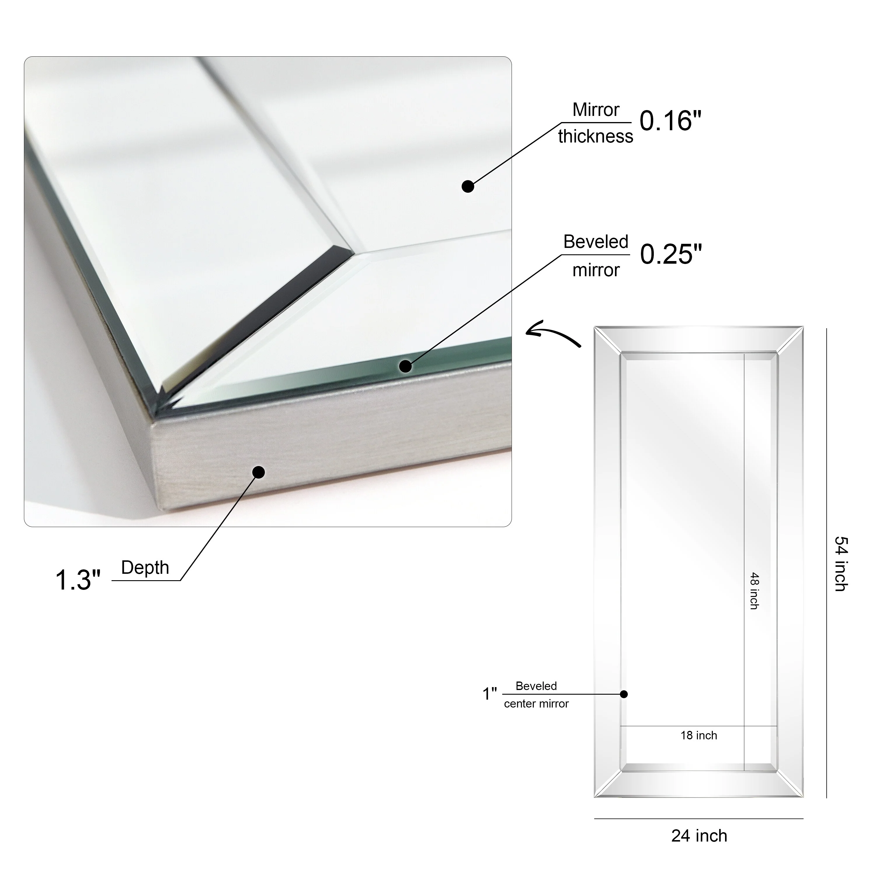 Beveled Rectangular Clear HD Wall Mirror, Bathroom Vanity and Bedroom Mirror, 3 Sizes - Image 13