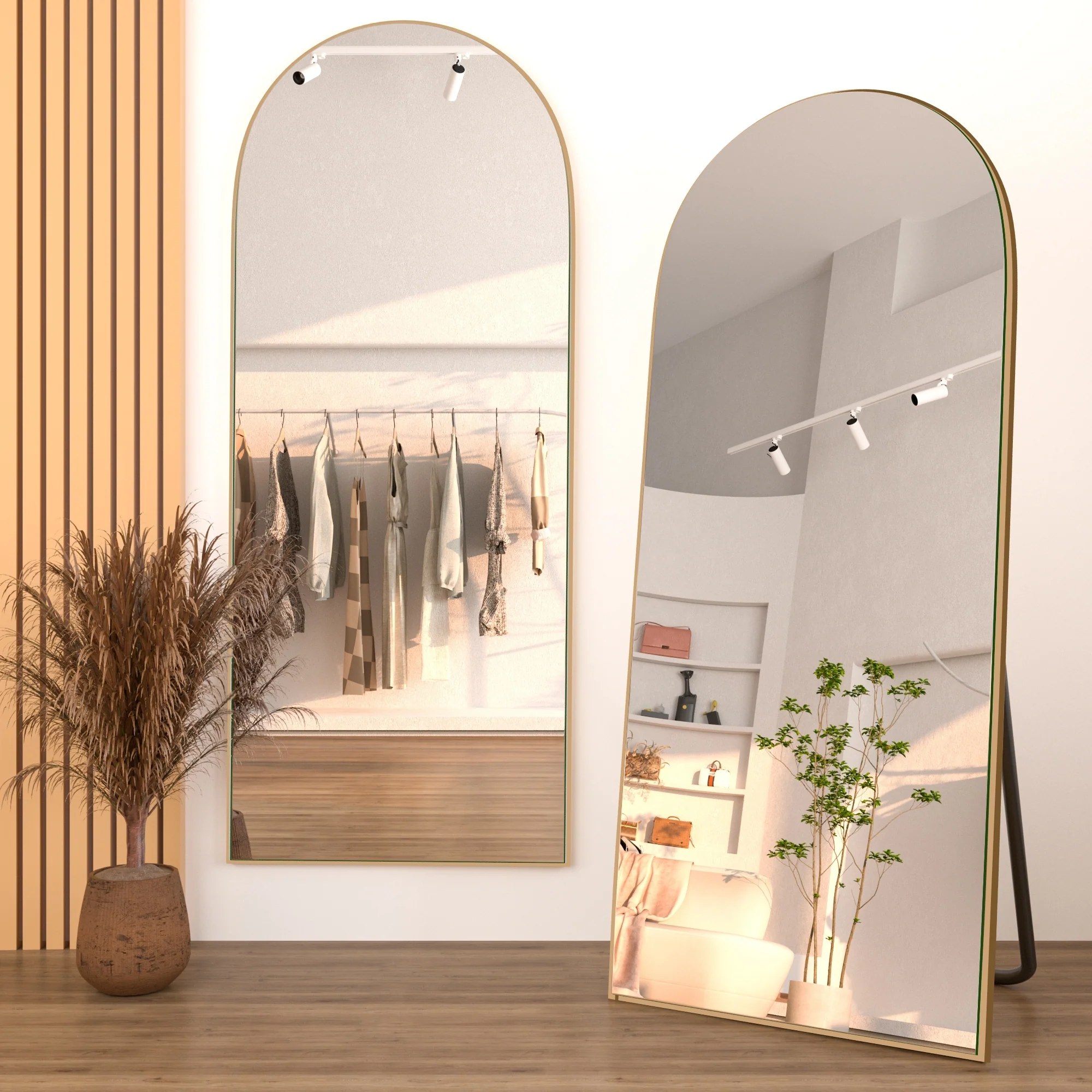 Arched Full Length Wood Floor Mirror, Full Body Standing and Wall Mounted Mirror for Bedroom, Living Room and Home Decor - Image 20