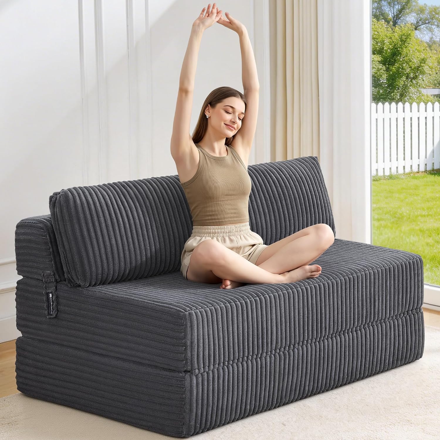 Folding Sofa Bed Convertible 4 in 1 Sleeper Chair Gray Single - Image 7