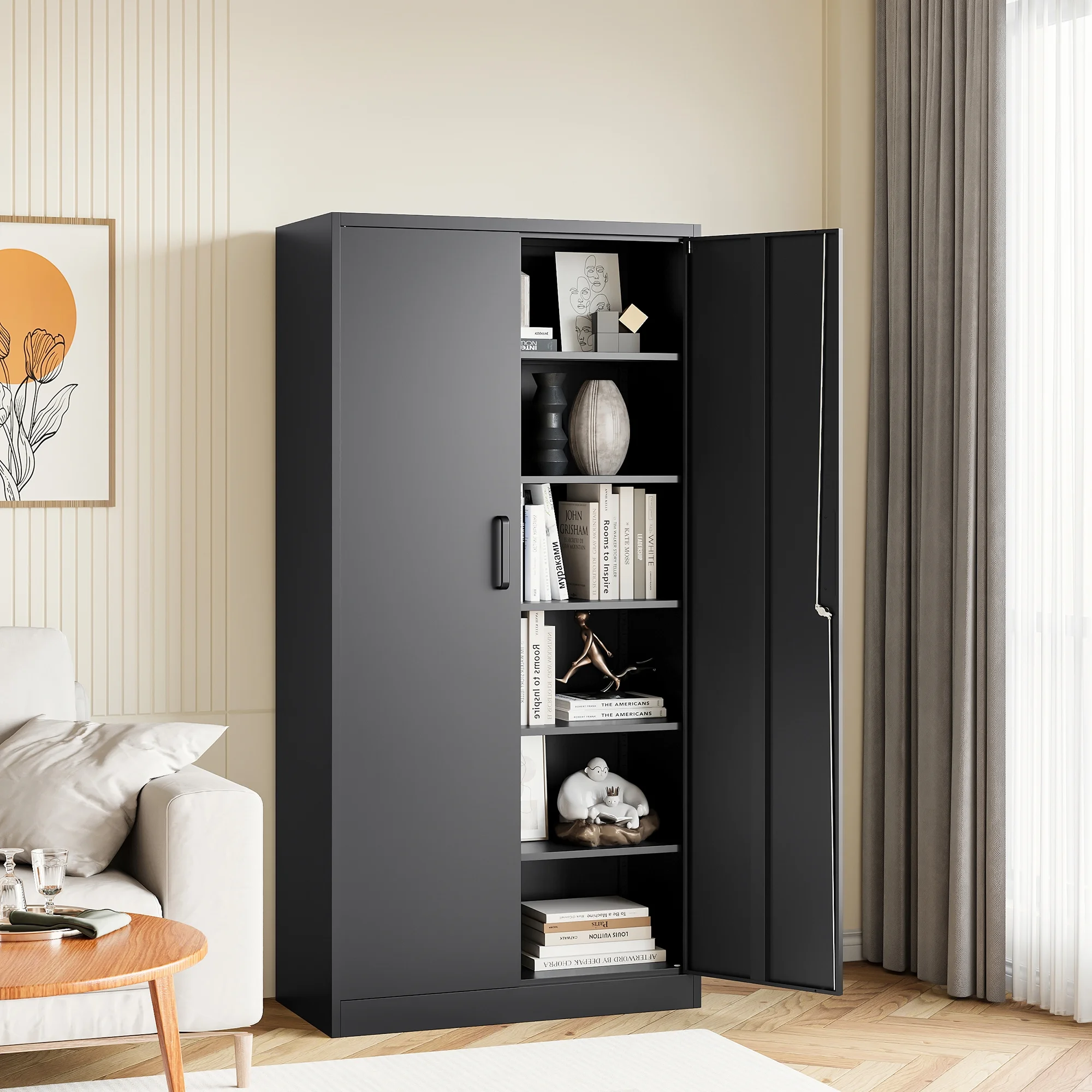 AUHUP 71" Metal Cabinet with Locking Doors and 5 Adjustable Shelves, Black Garage Storage Cabinet for Warehouse, Basement, Home Office, Tool File Storage Utility Cabinets - Image 9