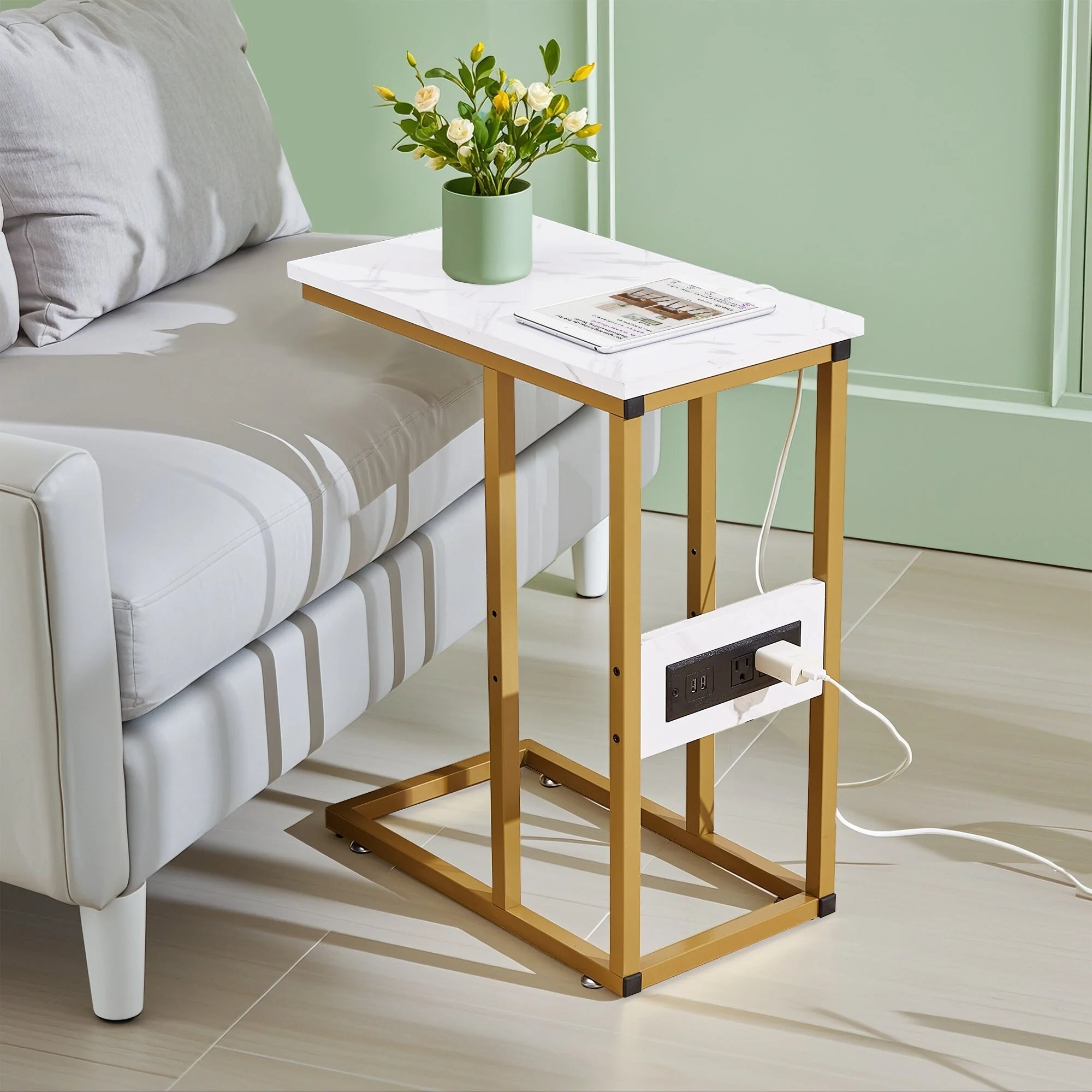 Set of 2 C-Shaped Sofa Side Tables, Small End Tables for Living Room, Bedside and TV Tray - Image 51