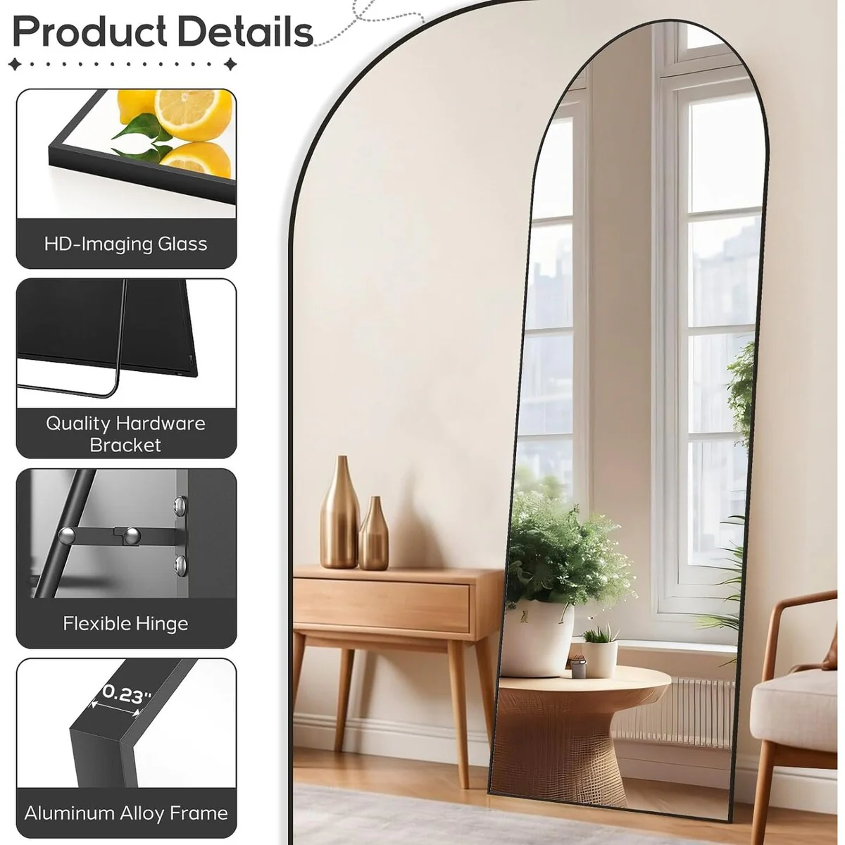 Full Length Mirror with Stand, Aluminum Alloy Frame Full Body Floor Mirror for Bedroom and Cloakroom - Image 25