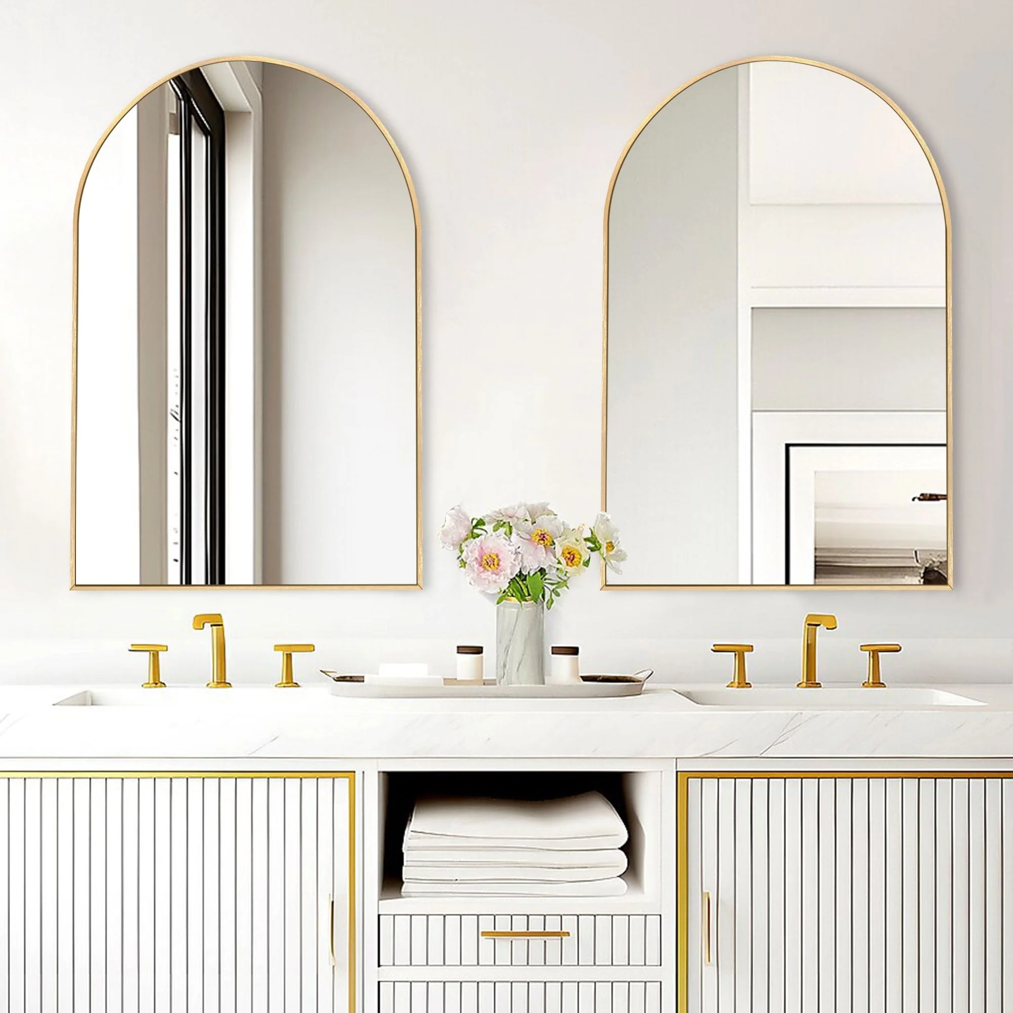 Modern Arch Aluminum Bathroom Wall Mirror, Wall Mounted Vanity Mirror for Bathroom, Bedroom and Home Decor