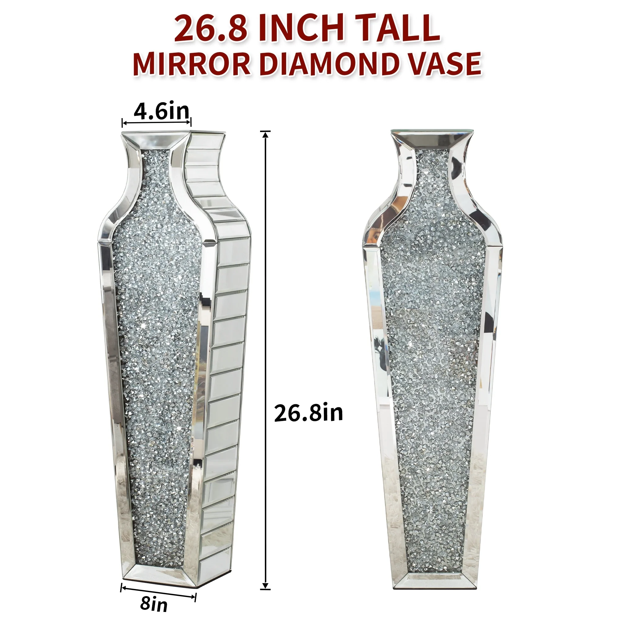 Tall Crushed Diamond Floor Vase, Luxury Decorative Crystal Accent Vase for Living Room, Bedroom and Home Decor - Image 3