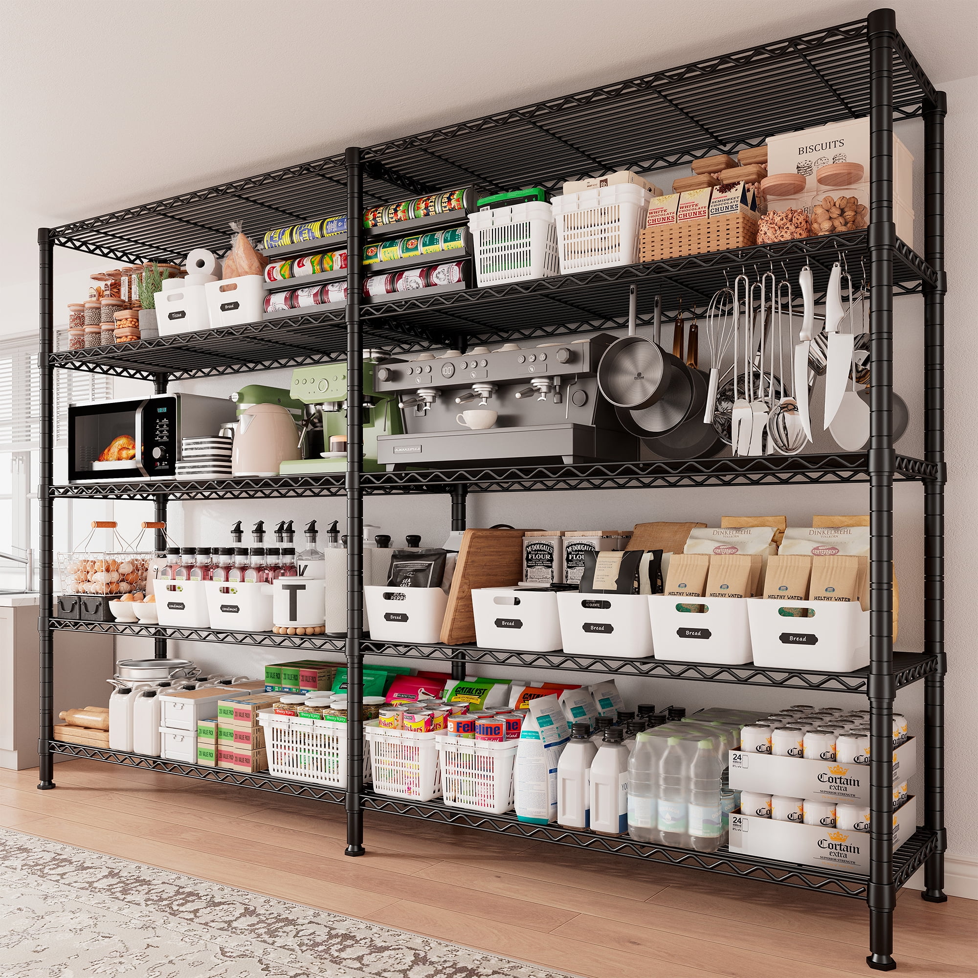 REIBII 68.9"W Heavy Duty Storage Shelves 72.4"H Wire Shelving Unite 5-Tier Adjustable Metal Shelves Garage Shelving Steel Shelf for Kitchen Pantry Basement,Black - Image 4