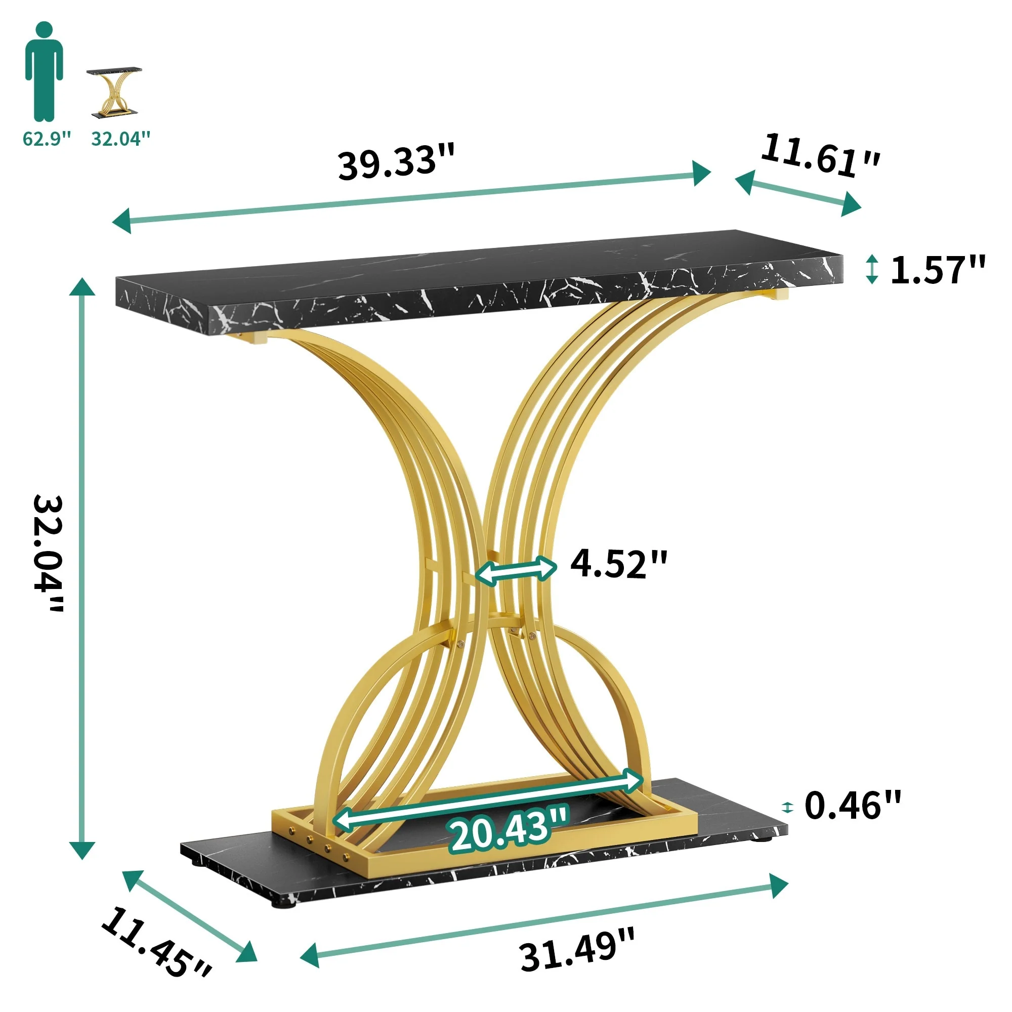 Modern Gold Console Table with Marbled Top, Sofa Table for Entryway and Hallway - Image 29