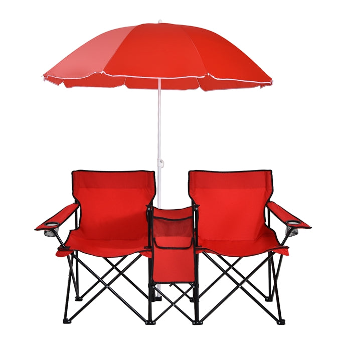 Double Folding Picnic Chairs with Umbrella – Mini Table & Beverage Holder Included - Image 5