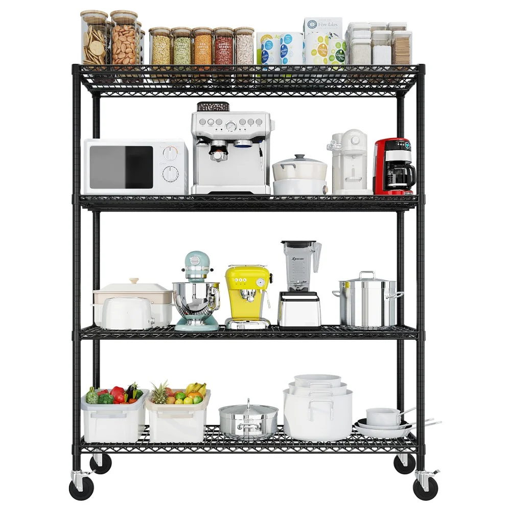 IVV 4-Tier Wire Shelving Unit on Wheels, Rolling Metal Storage Utility Rack, 2500LBS Capacity, Height Adjustable for Restaurant Garage Pantry Kitchen, 55.12"L x 23.62"W x 75.59"H, Black - Image 2
