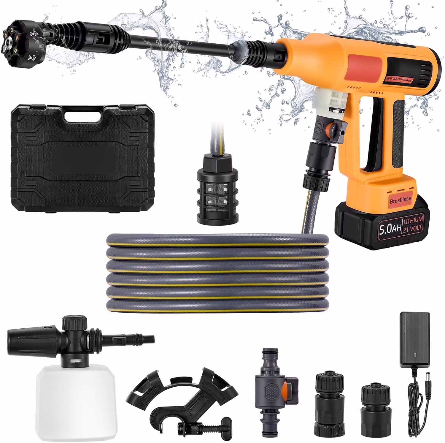 Filluck 1060PSI Cordless Pressure Washer, Portable Handheld High-Pressure Car Washer with 5.0Ah Long-Lasting Battery, 3-Speed Adjustable, 2.8GPM, 6-in-1 Nozzle for Car Cleaning/Garden/Floor - Image 3