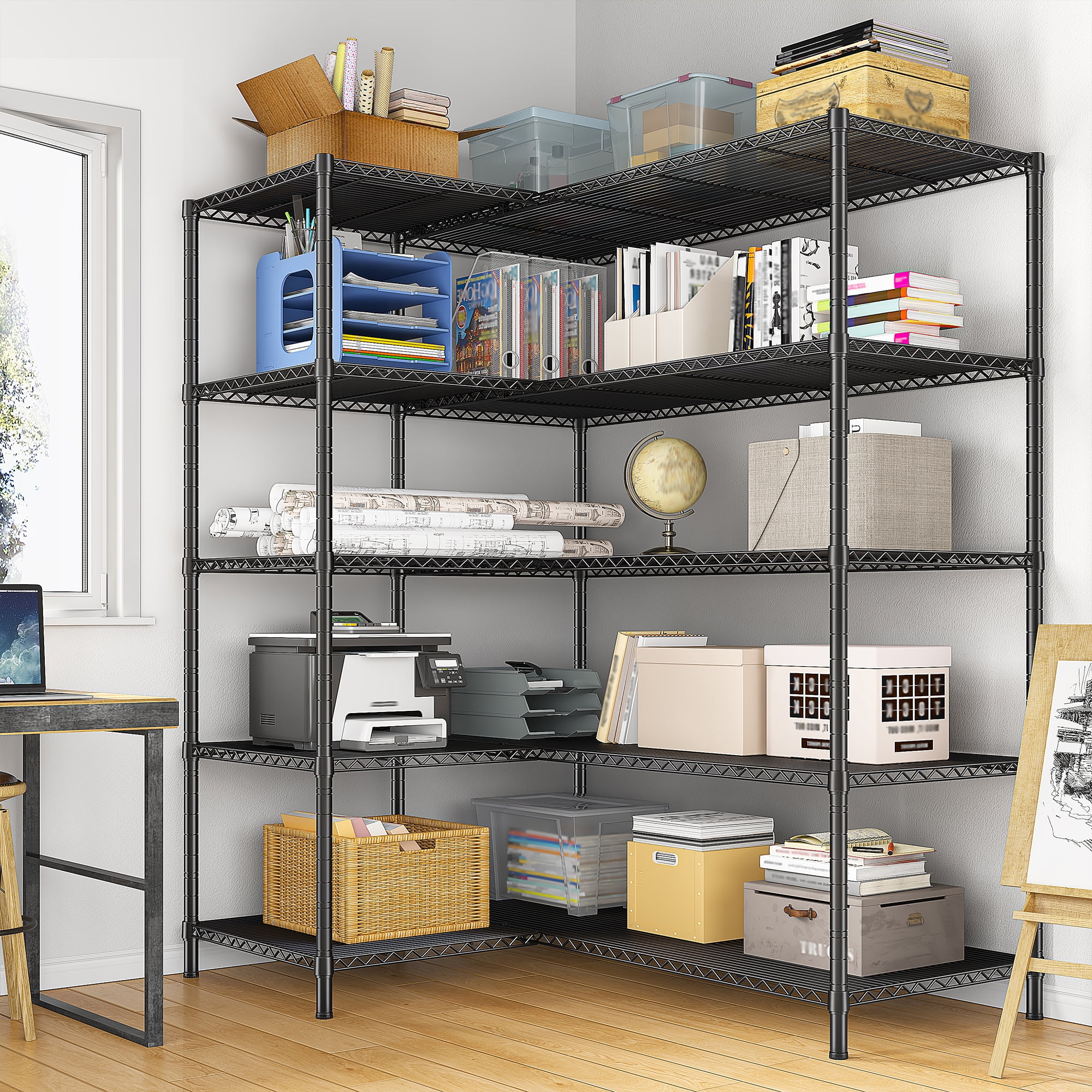 REIBII Heavy Duty 4-Tier Metal Wire Shelving Unit,Adjustable L-Shape Corner Storage Rack for Garage,Pantry,Kitchen,1120 lbs Capacity - Image 17