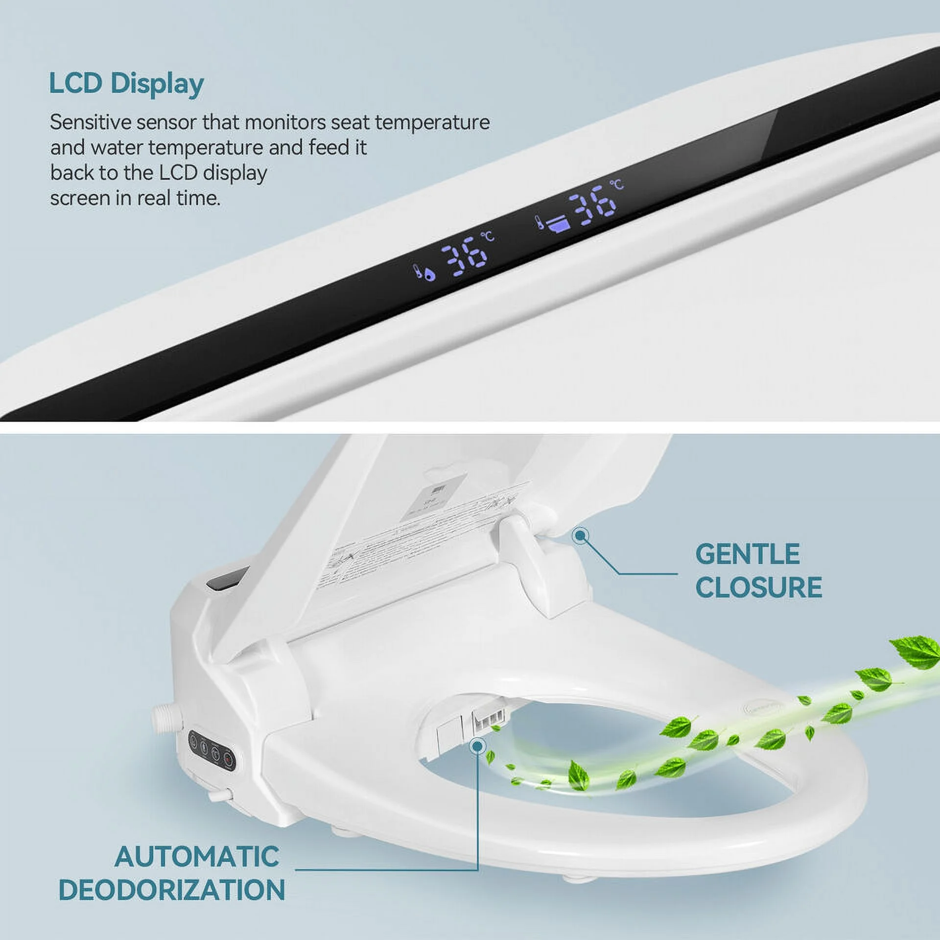PULUOMIS Elongated Electronic Bidet Toilet Seat White with Heated Seat and Self-Cleaning Nozzle - Image 14