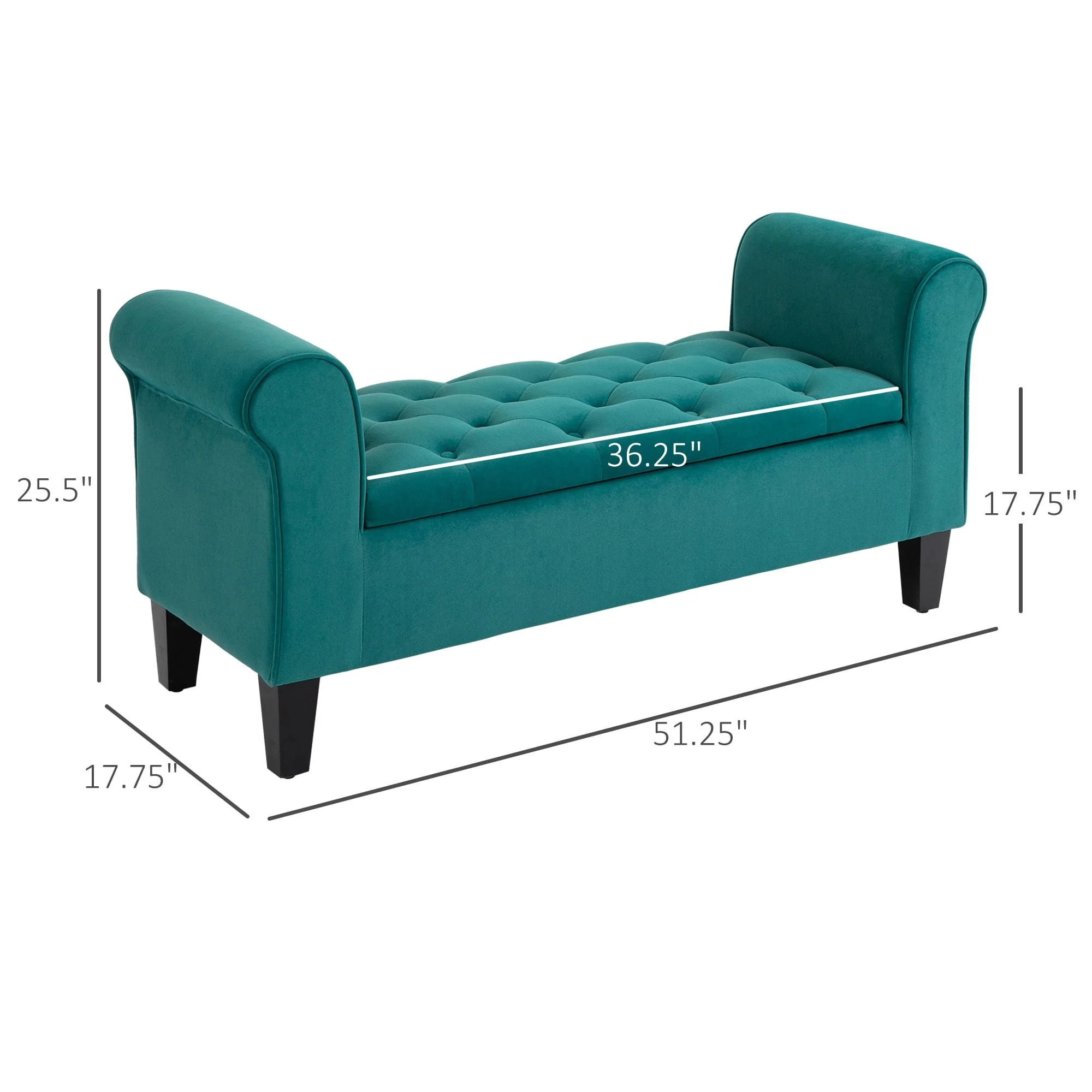 Button-Tufted Storage Ottoman Bench, Upholstered Bed Bench with Rolled Armrests for Bedroom, Living Room and Hallway - Image 5