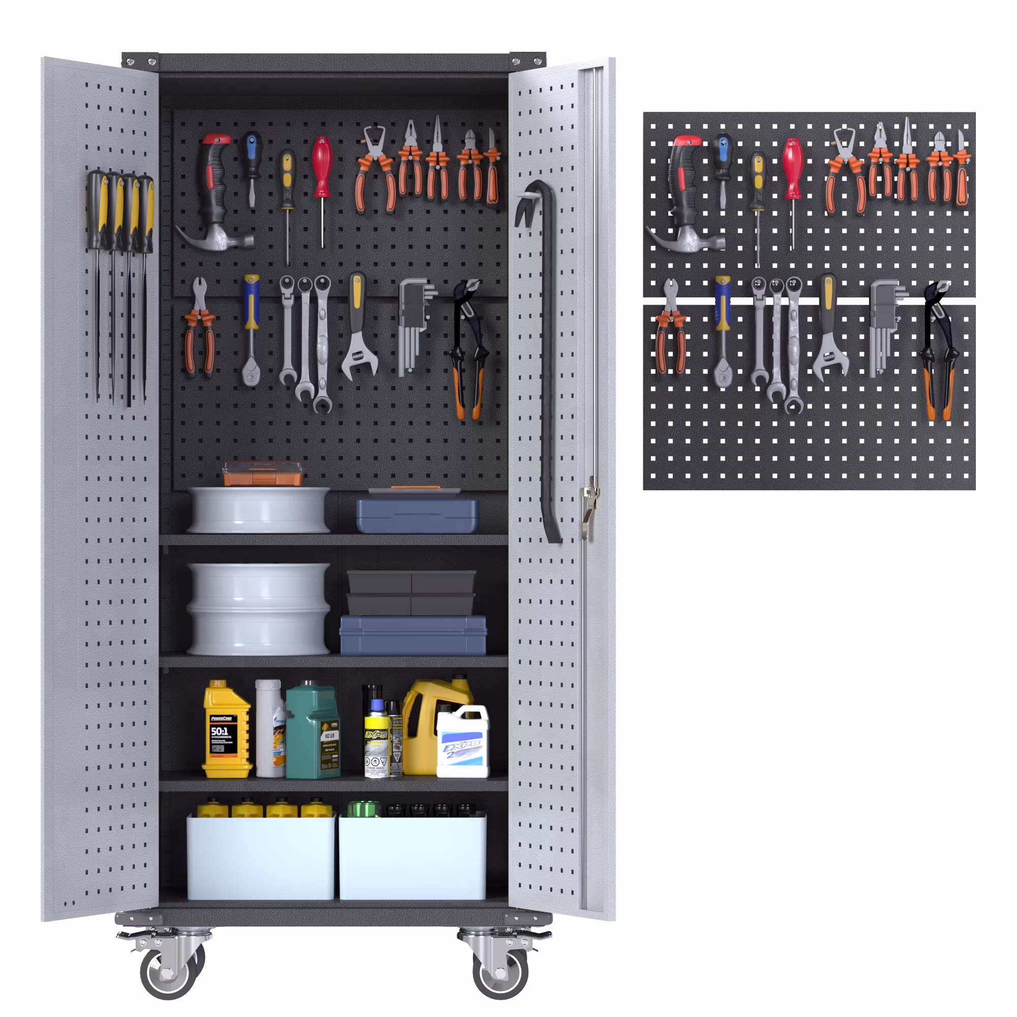 SUPEER 71" Metal Storage Cabinets with Wheels and Pegboards, Industrial Cabinet with 2 Drawers and 2 Adjustable Shelves,, Assembly Required - Image 9
