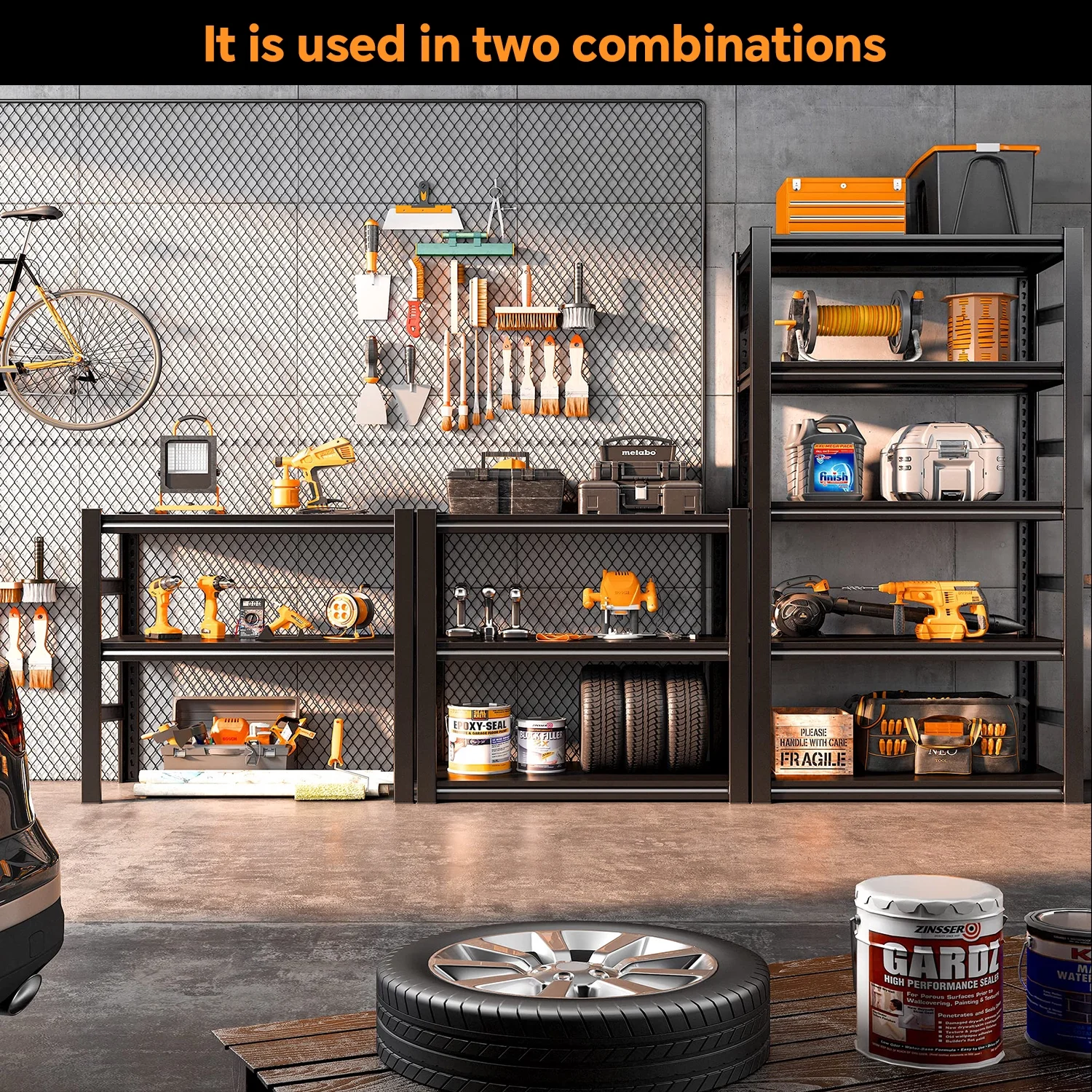 COOKCOK 5-Tier Storage Shelving Unit, Metal Shelf, 39.4"x15.8"x 63", Adjustable Garage Storage Shelf, Load Up to 2000LBS, Kitchen Shelf with Protective Side - Image 3