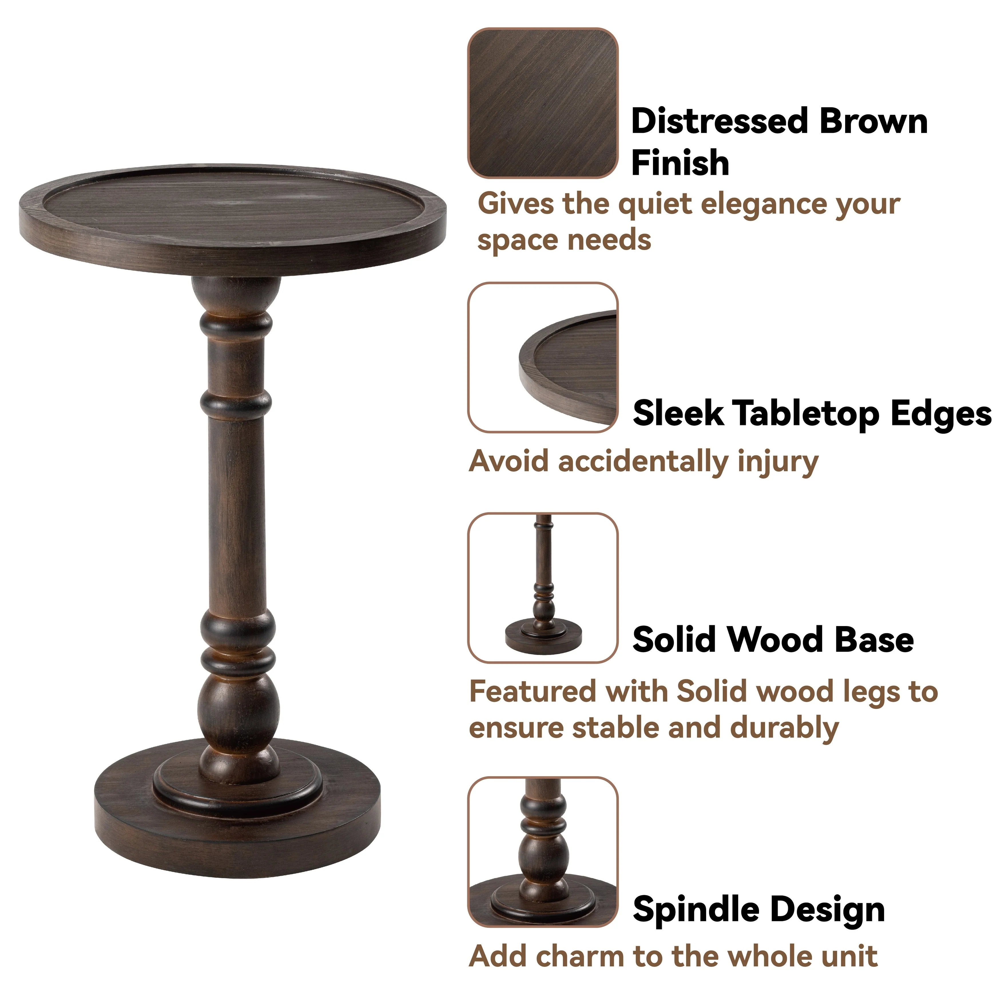 Small Pedestal End Table with Tray Top, Farmhouse Distressed Finish Accent Table - Image 8