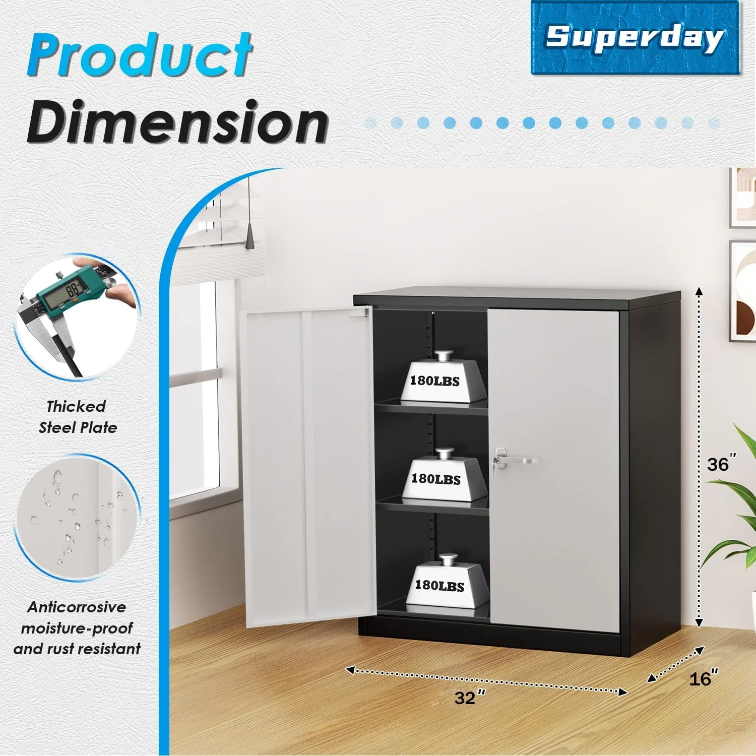 Superday Locking Metal Storage Cabinet with 2 Drawers, Lockable Garage Storage Cabinet with Locking Doors and Adjustable Shelves, Tool Cabinets for Home Office, School, Etc - Image 21