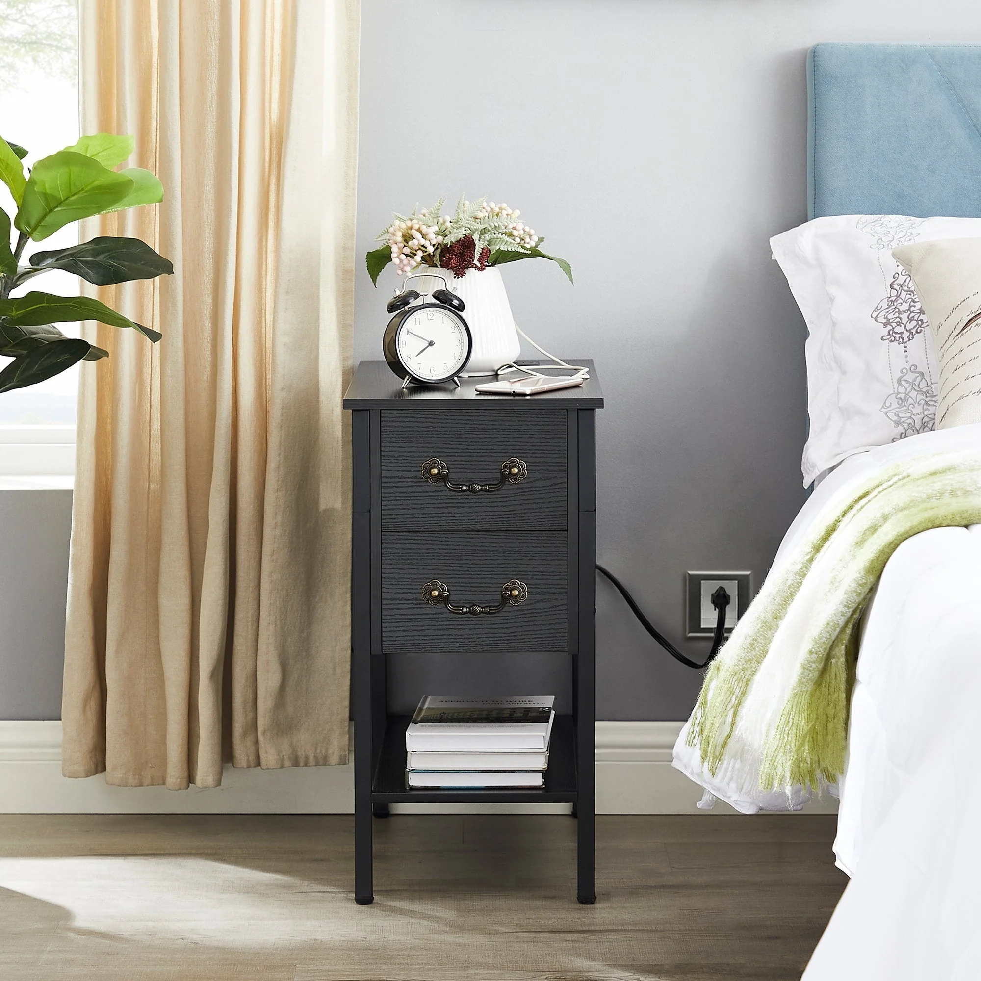 Narrow End Table with Charging Station, Chairside Table with Drawers, USB Ports and Power Outlets - Image 10