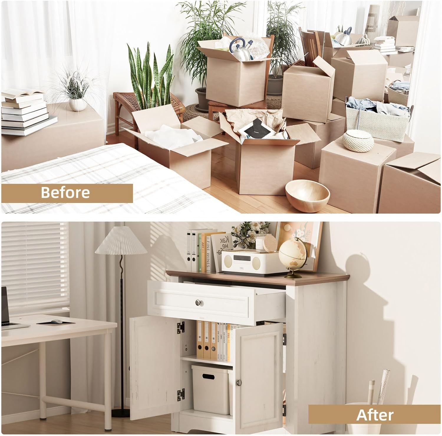 Buffet Cabinet with Storage and Drawer Sideboard Coffee Bar with Adjustable Shelves and Doors, White Accent Cabinet Credenza Console Organizer Modern Coffee Bar for Kitchen Dining Room Living Room - Image 6