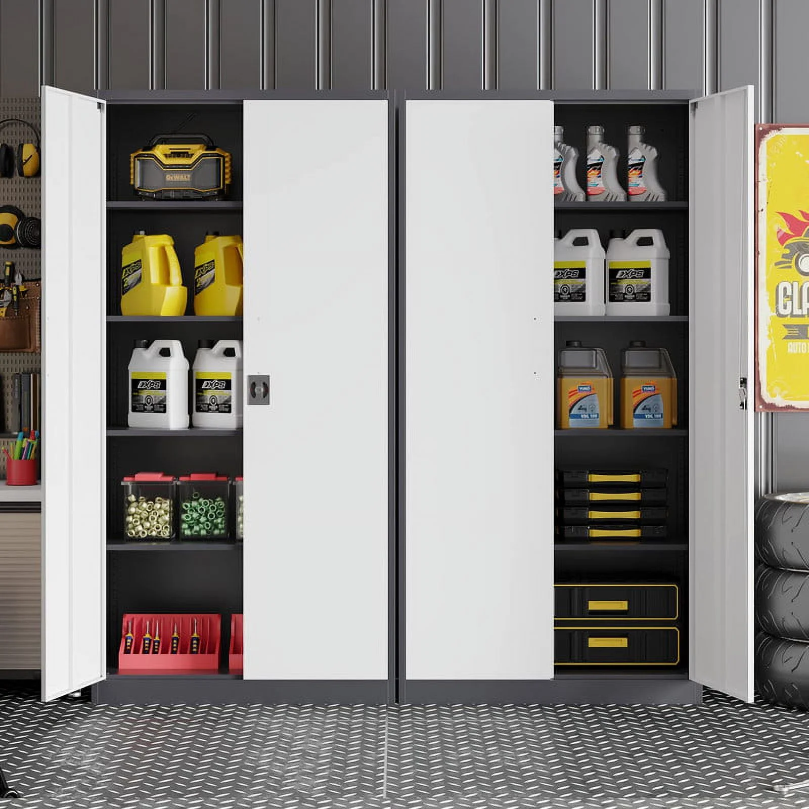 STANI Metal Storage Cabinet with Locking Doors, Garage Lockable Steel Cabinets with 4 Doors and 5 Shelves for Home, Garage, Pantry Workshop Warehouse - Image 14