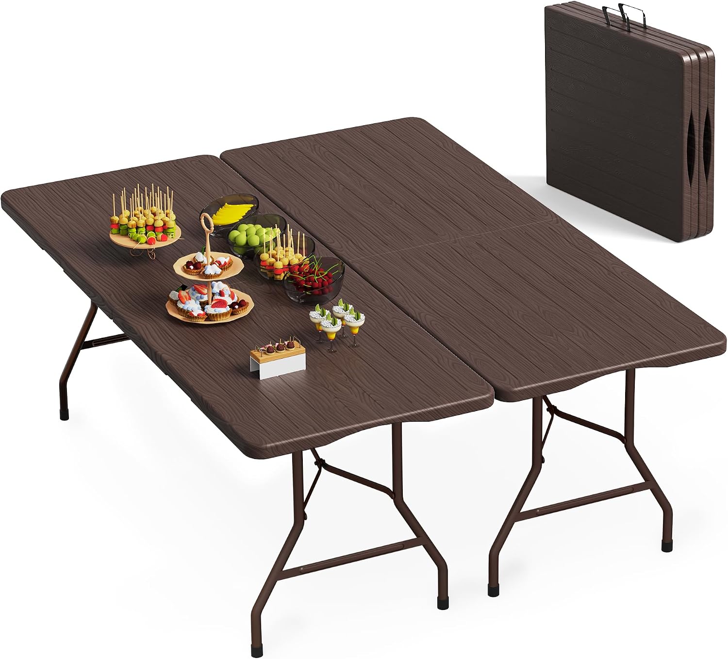 6 Foot Folding Table 2 Pack, 6 FT Foldable Plastic Table, Heavy Duty - Image 3