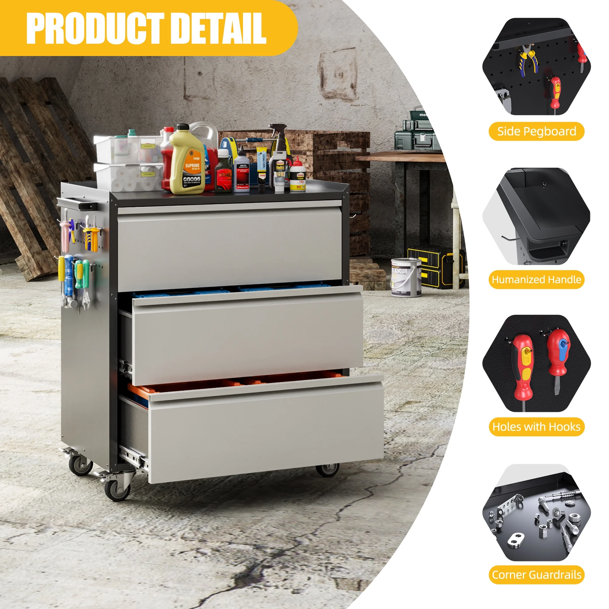 Aobabo Metal Storage Cabinet with Lock,Garage Storage Cabinet with Wheels,72In Steel Storage Cabinet for Garage Home Storage, Black Required-Assembly - Image 110