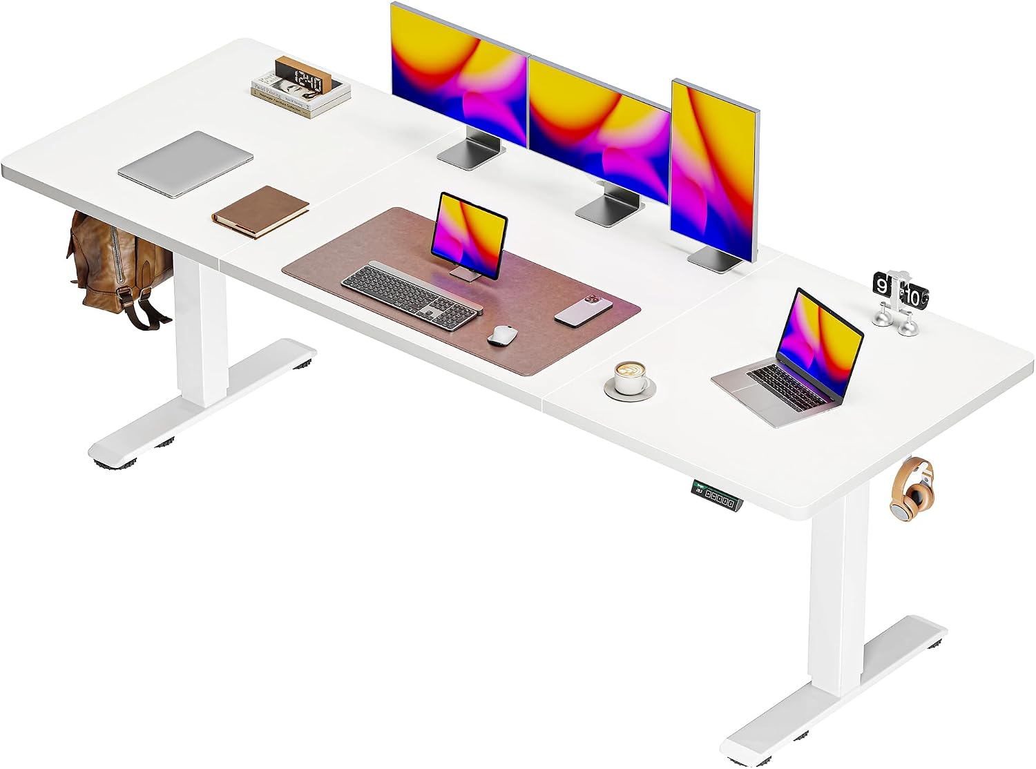 55 x 28 Large Electric Standing Desk, Height Adjustable Computer Desk, 27.6" Deep Desktop, Stand up Gaming Office Desk with 2 Hooks, 3 Preset Heights, for Home Office, Rustic Brown - Image 6
