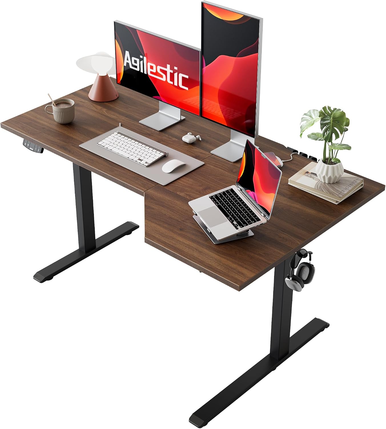 55 x 32 Inch Corner L Shaped Electric Standing Desk, Rustic Brown - Image 12