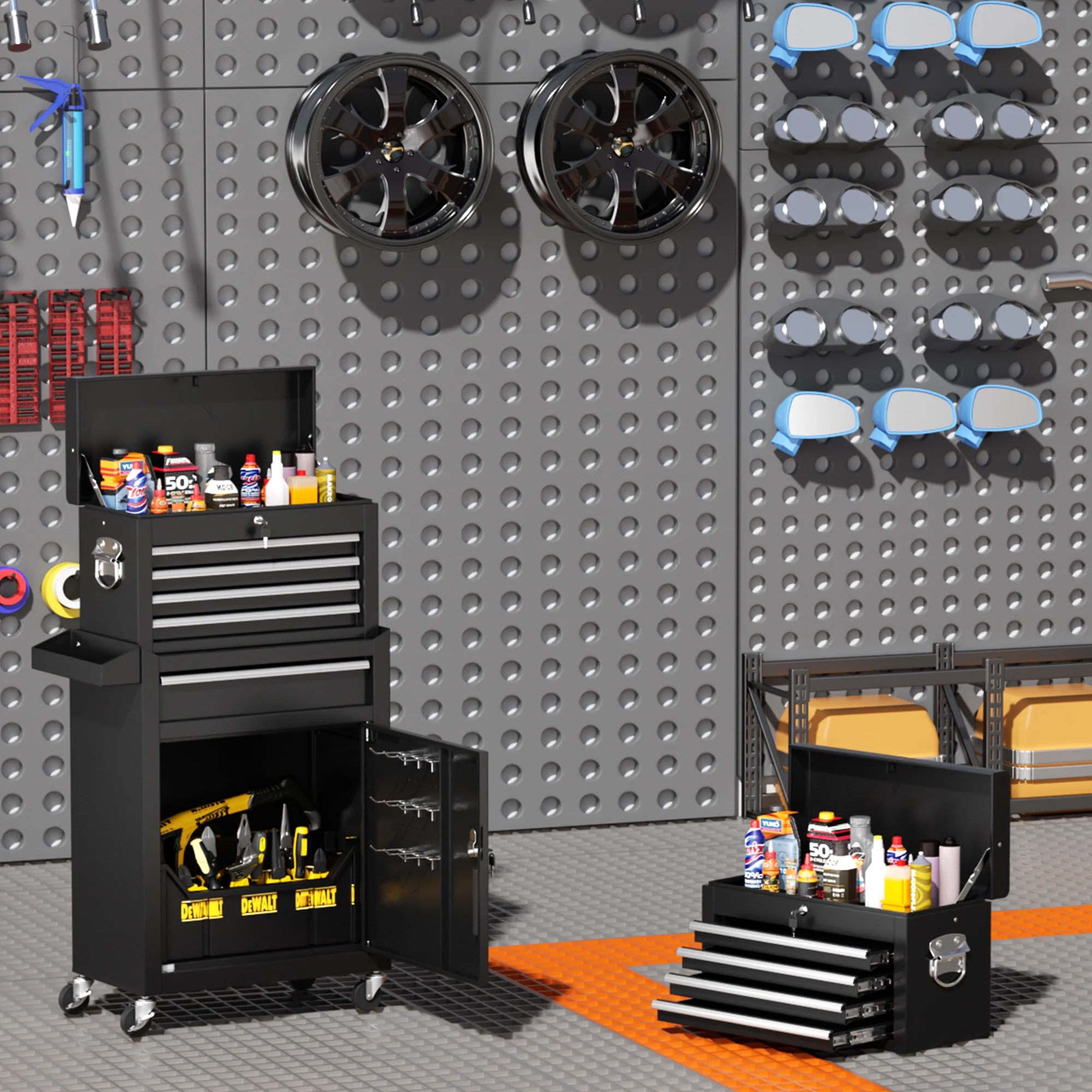 SUNCROWN 2-IN-1 Tool Chest, 8-Drawer Rolling Tool Chest with Hooks and Lockable Wheels,Metal Storage Detachable Top Tool Box with Lockable Wheels for Garage, Workshop, Art Studio(Black) - Image 40