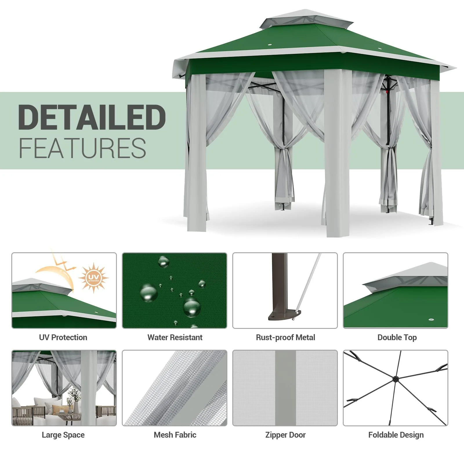 Accreate 13' X 13' Outdoor Patio Gazebo,Outdoor Canopy Tent with Mosquito Netting,Backyard Tent for Party, Wedding, Outdoor Dining, Patio, Backyard - Image 16