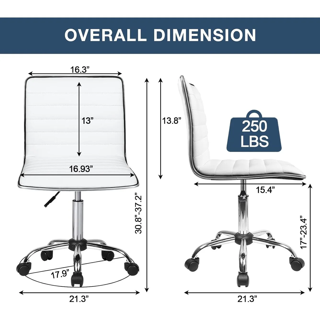 Adjustable Mid-Back Armless Swivel Office Chair, Ribbed Task and Vanity Chair for Small Spaces - Image 24