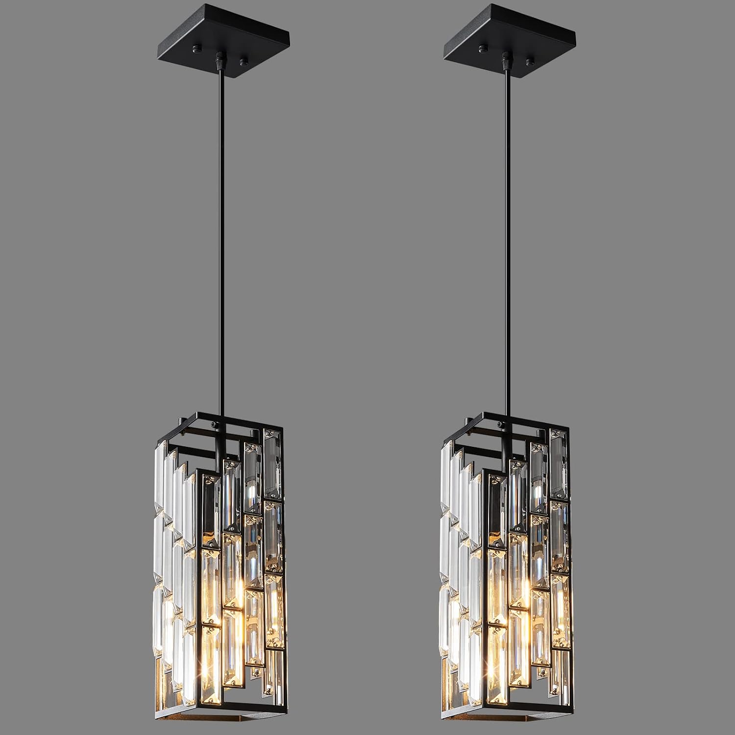 Black Pendant Lighting, Modern Pendant Light, Mini Crystal Chandeliers, Adjustable Pendant Light Fixture for Kitchen Island, Dining Room & Bedroom (3 Pack) - Image 10