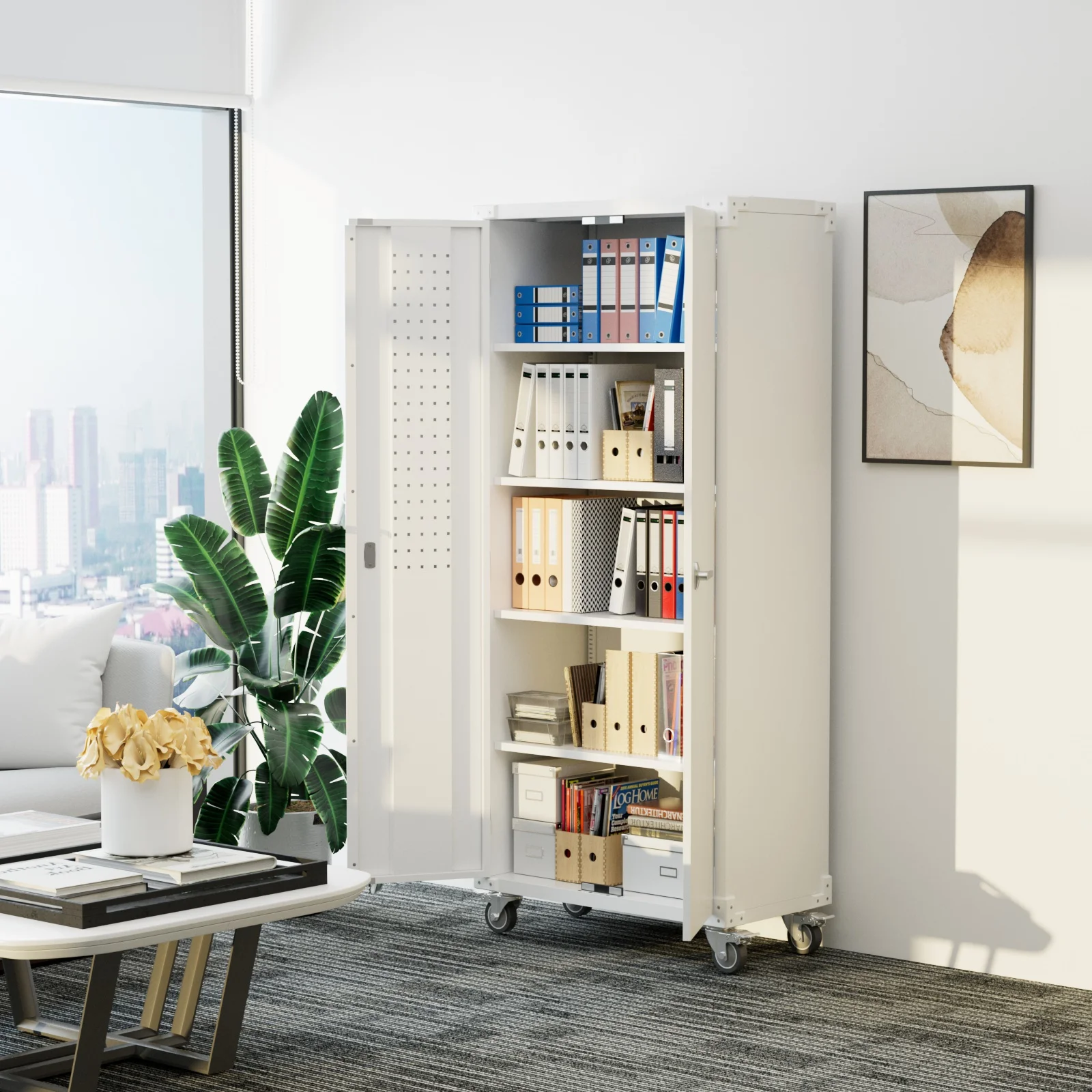 GangMei 71 Inches Tall Metal Garage Storage Cabinets with 5 Adjustable Shelves & Pegboards, Lockable Steel Black Storage Cabinet with Doors for Office, Home, School, Shops, Garage, Assembly required - Image 38