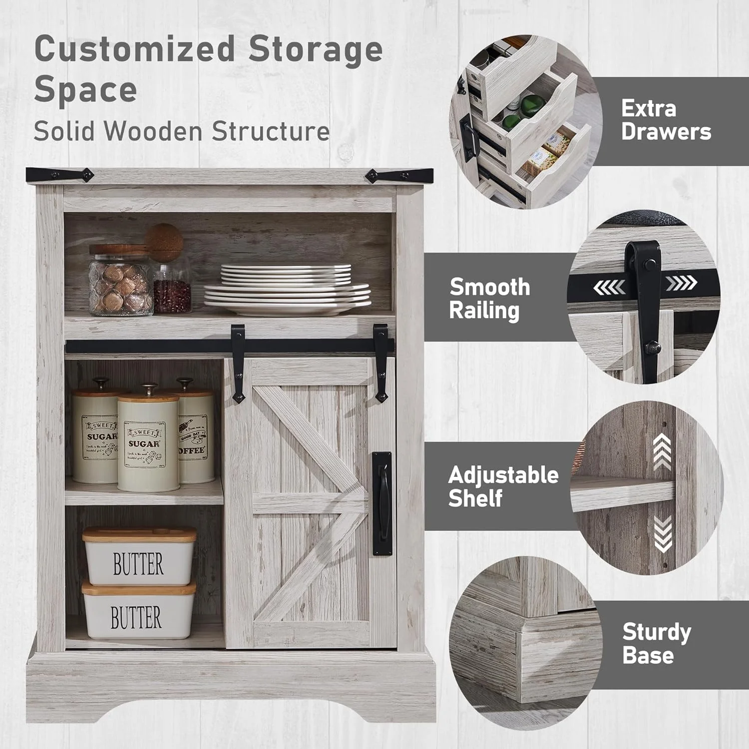 OKD Farmhouse Bathroom Storage Cabinet with 3 Drawers and Adjustable Shelves Wooden Rustic Accent Entryway Cupboard, Antique White - Image 14
